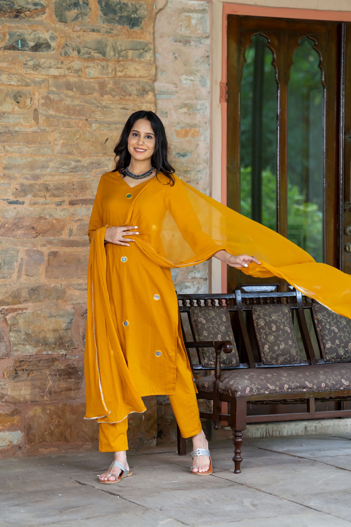 MUSTARD ARTISAN MIRROR KURTA SET