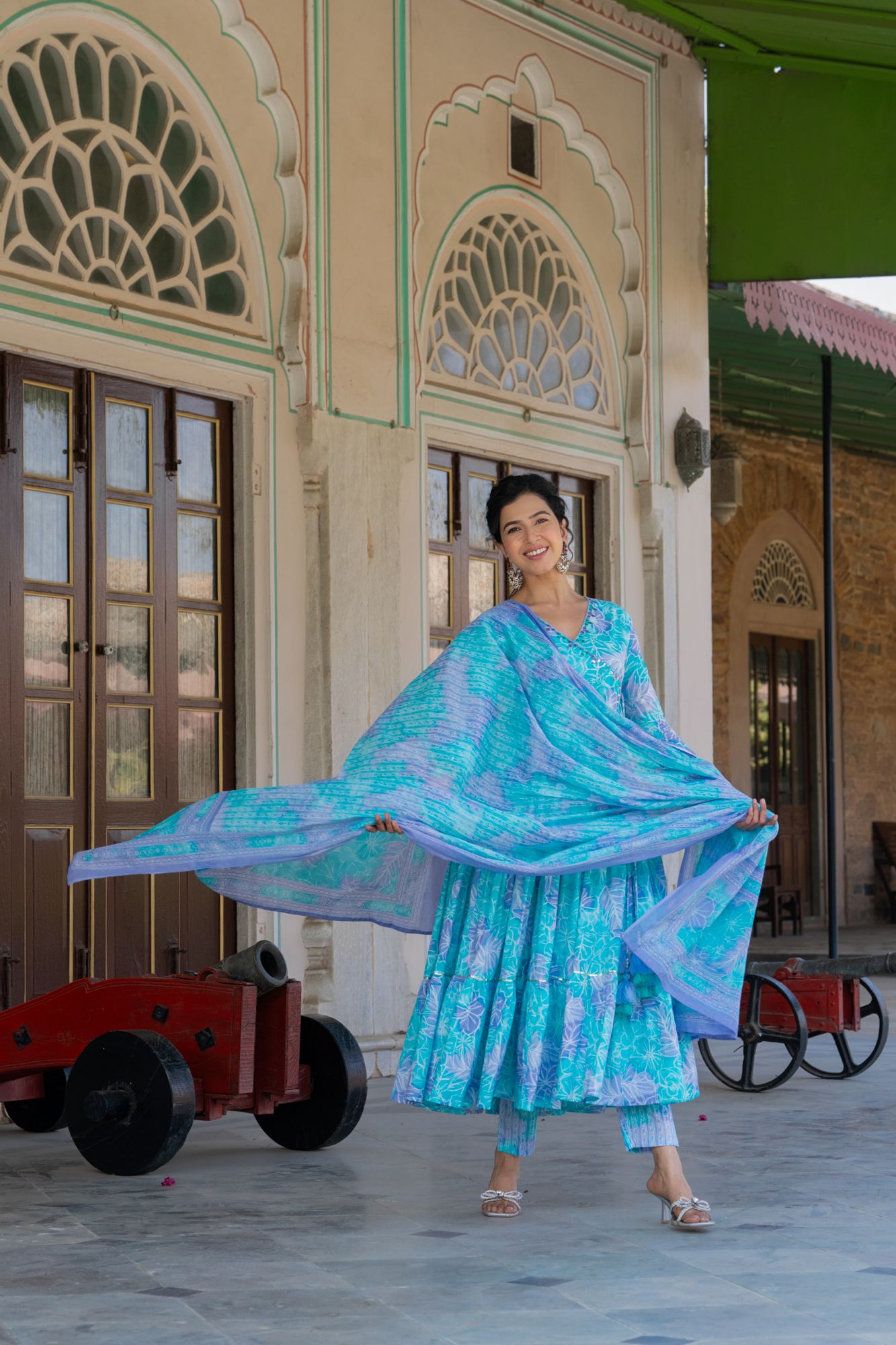 SKY-BOUND TIERED GOTA SUIT SET