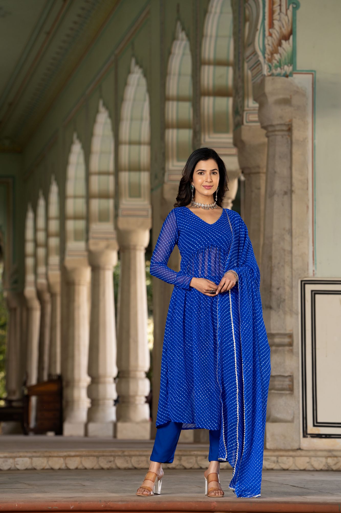ROYAL BLUE GEORGETTE FLOWY SUIT SET
