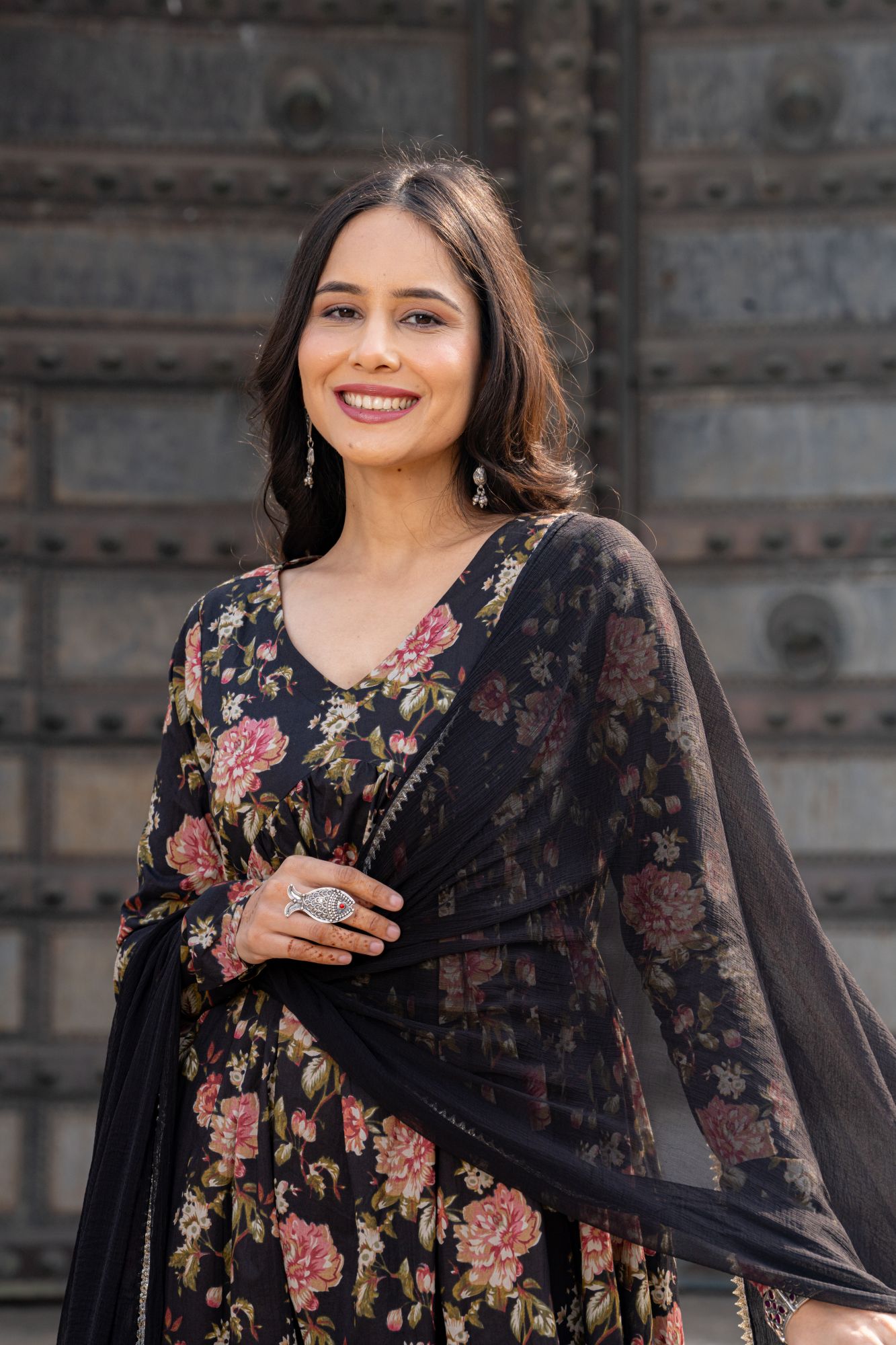 BLACK FLORAL KURTA SET