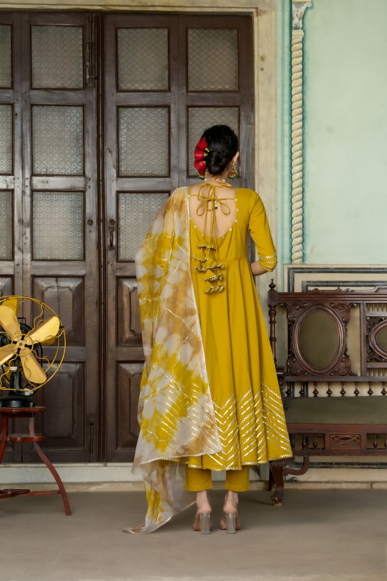 ROYAL MUSTARD LACE ANARKALI SET