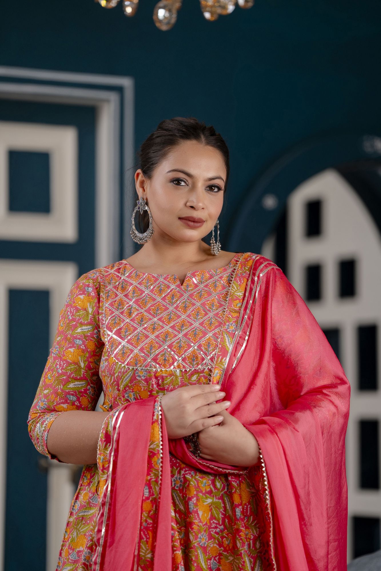 PINK FLORAL HANDWORKED SUIT SET