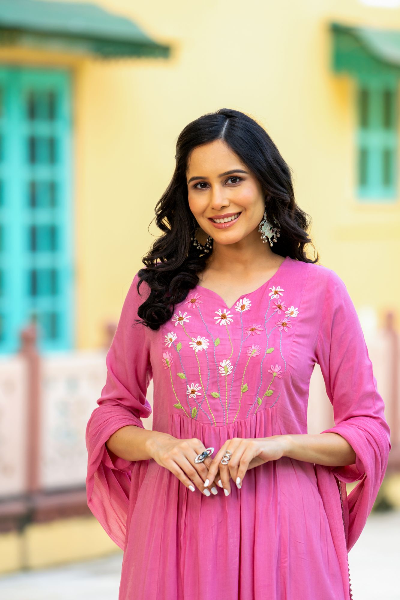 PEACH THREAD EMBROIDERY KURTA SET