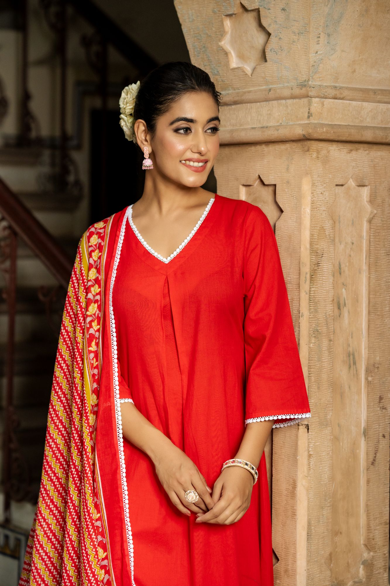 RADIANT RED RELAXED KURTA SET
