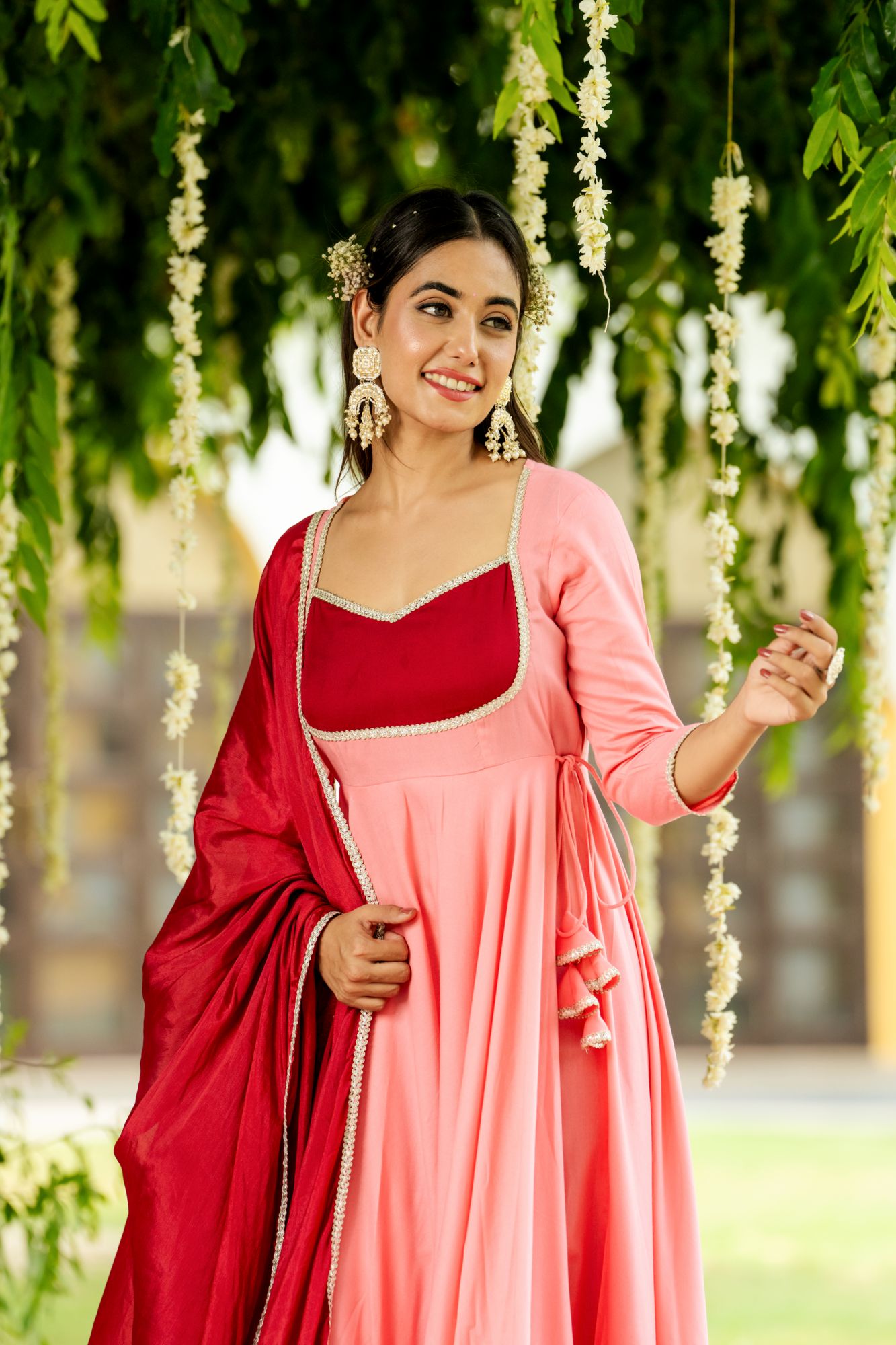 OPULENCE PEACH MAROON LACE SUIT SET