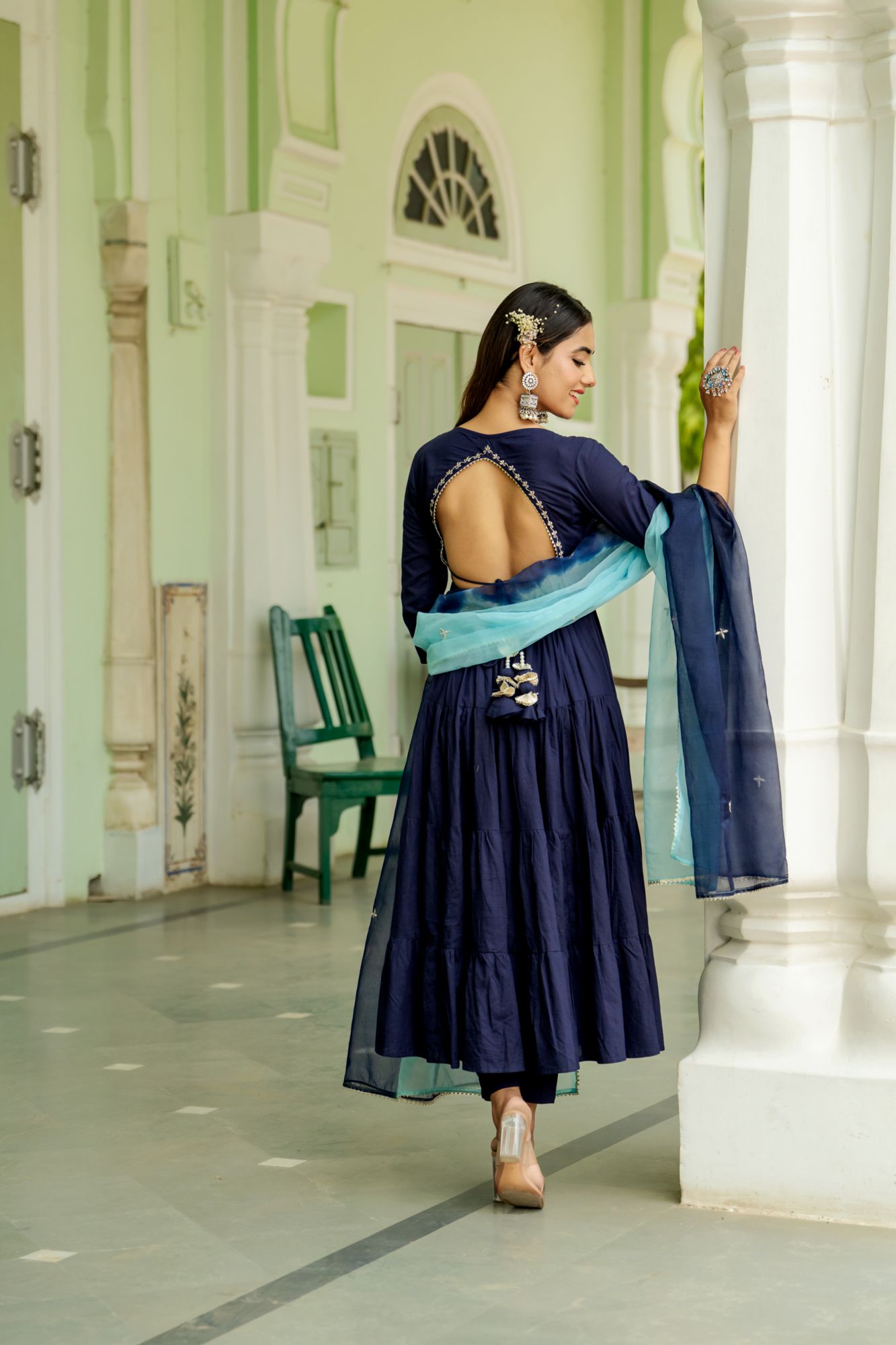 OPULENT NAVY GOTA ANARKALI SET