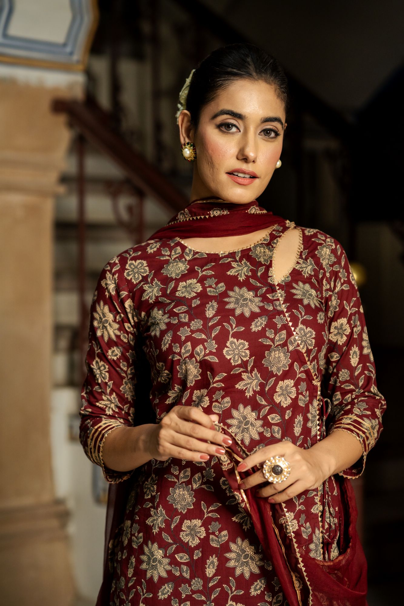 ENRICHED WINE BLOSSOM KURTA SET