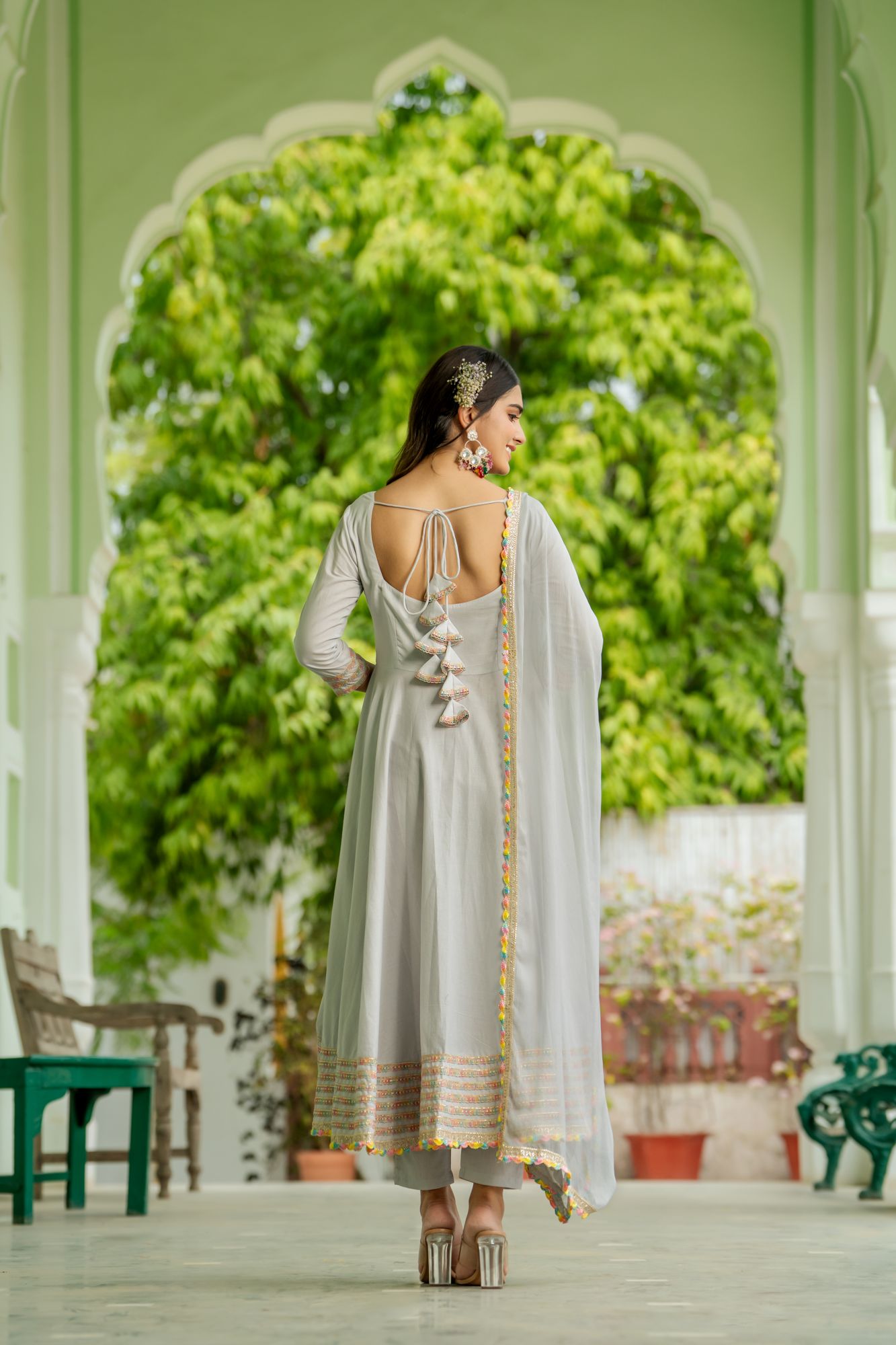 CELESTIAL GREY ANARKALI SET
