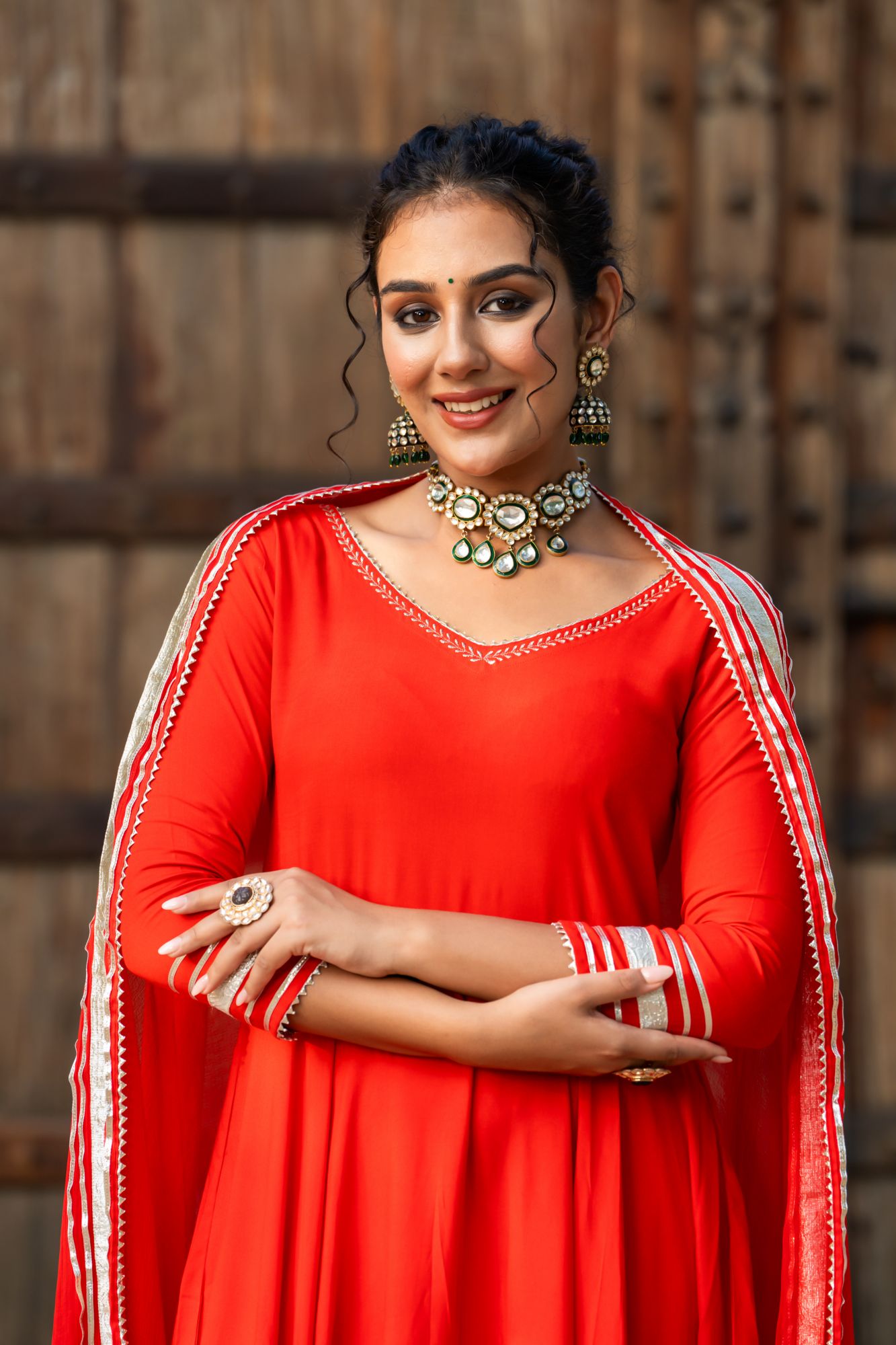 SCARLET GOTA ANARKALI SET