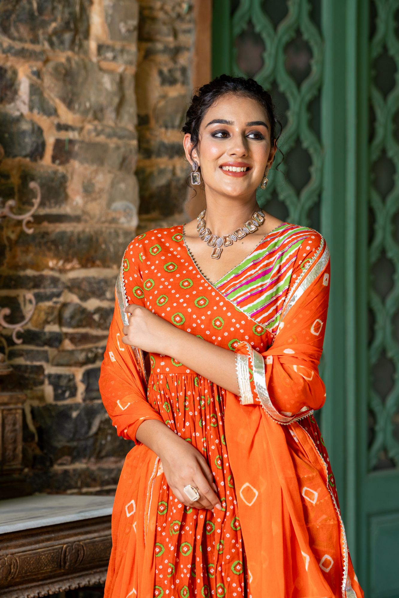 ORANGE RADIANCE BANDHANI ANARKALI SET