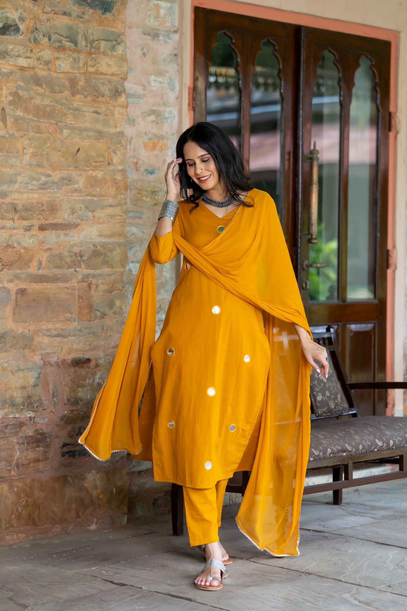 MUSTARD ARTISAN MIRROR KURTA SET