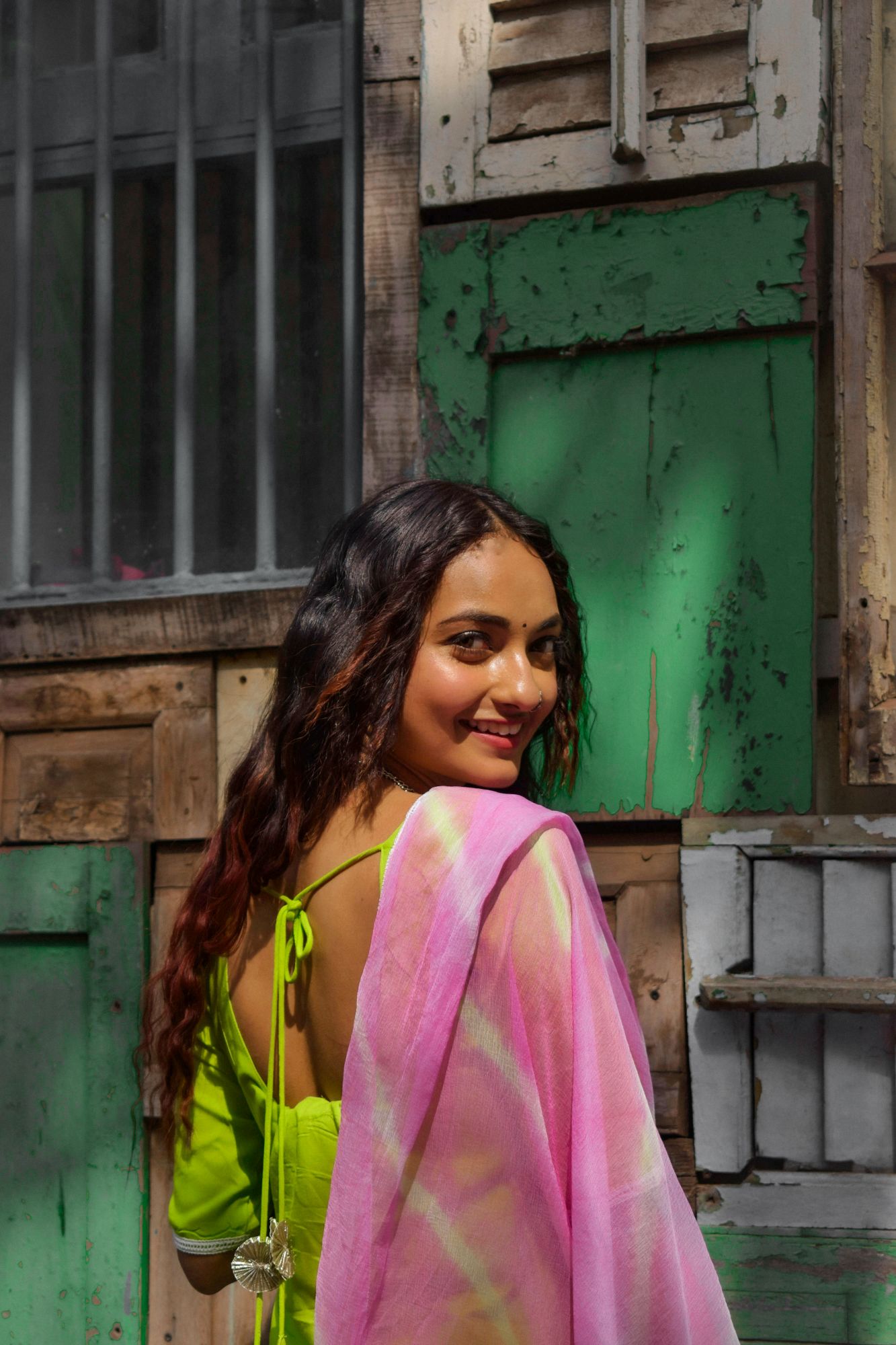 LIME GREEN LEHERIYA KURTA SET