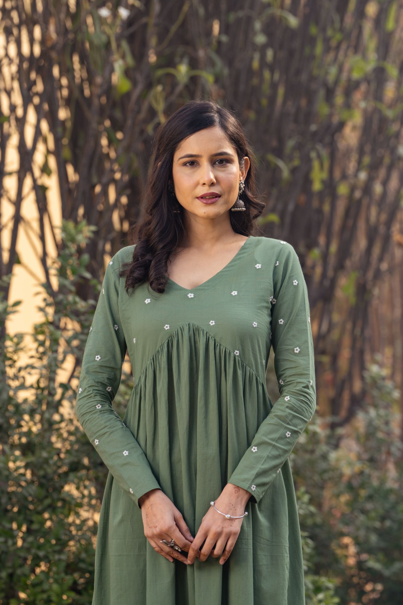 OLIVE EMBROIDERY KURTA SET