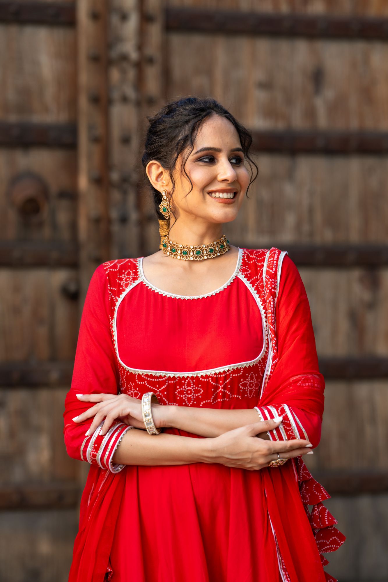 RADIANT RED BANDHANI ANARKALI SET