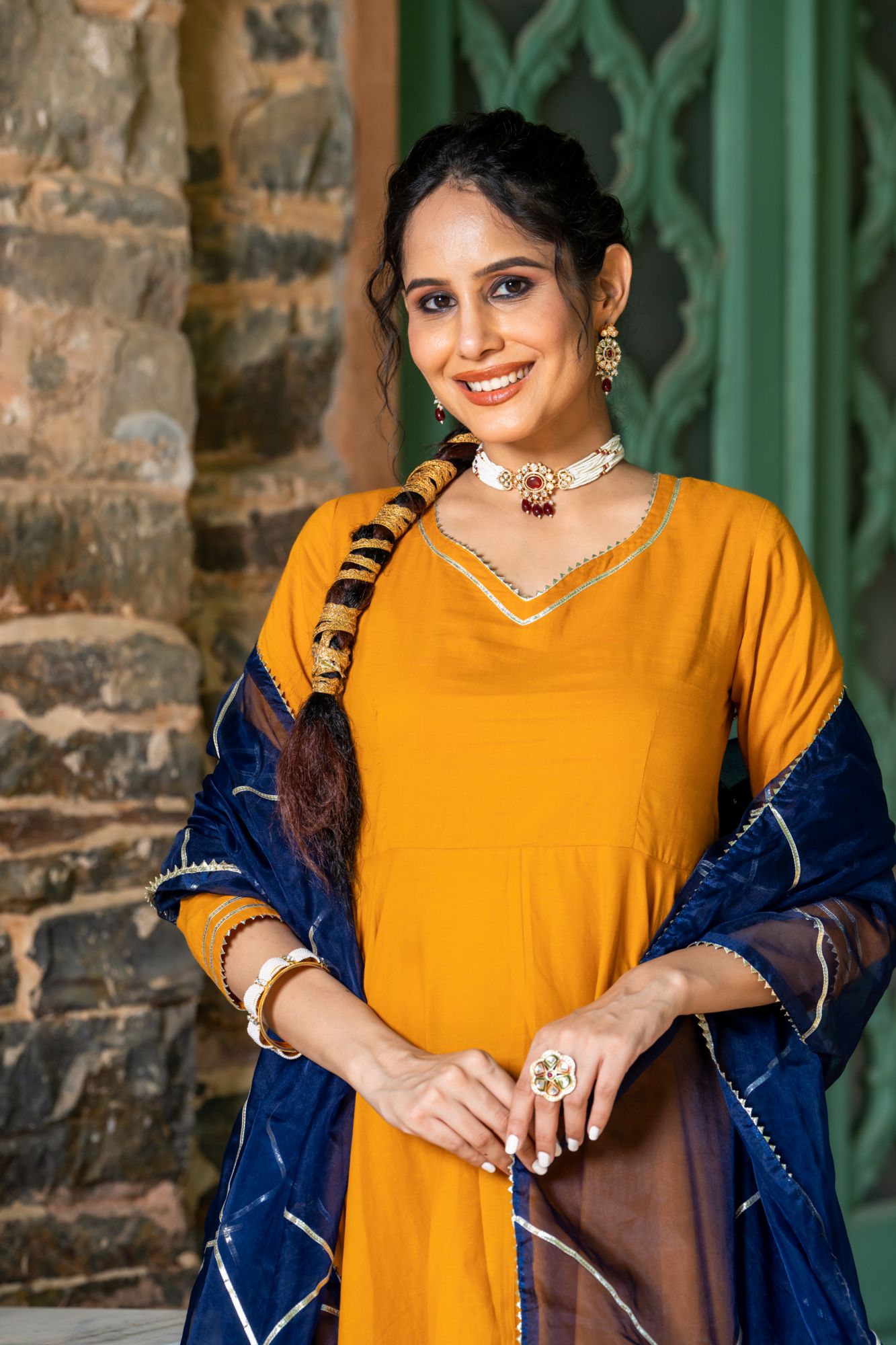 MUSTARD REGAL GOTA ANARKALI SET