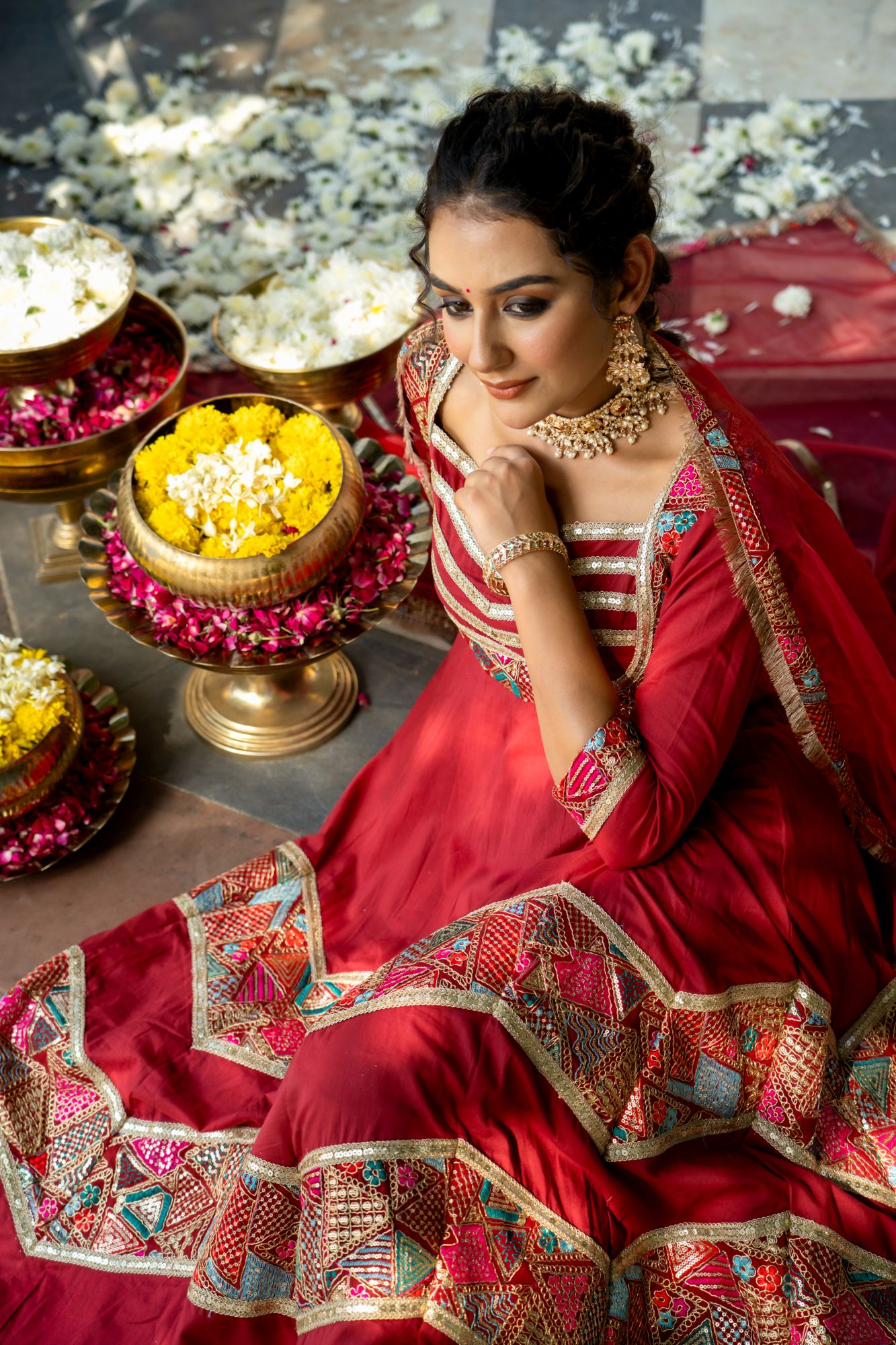 LUXE MAROON EMBROIDERED ANARKALI SUIT SET