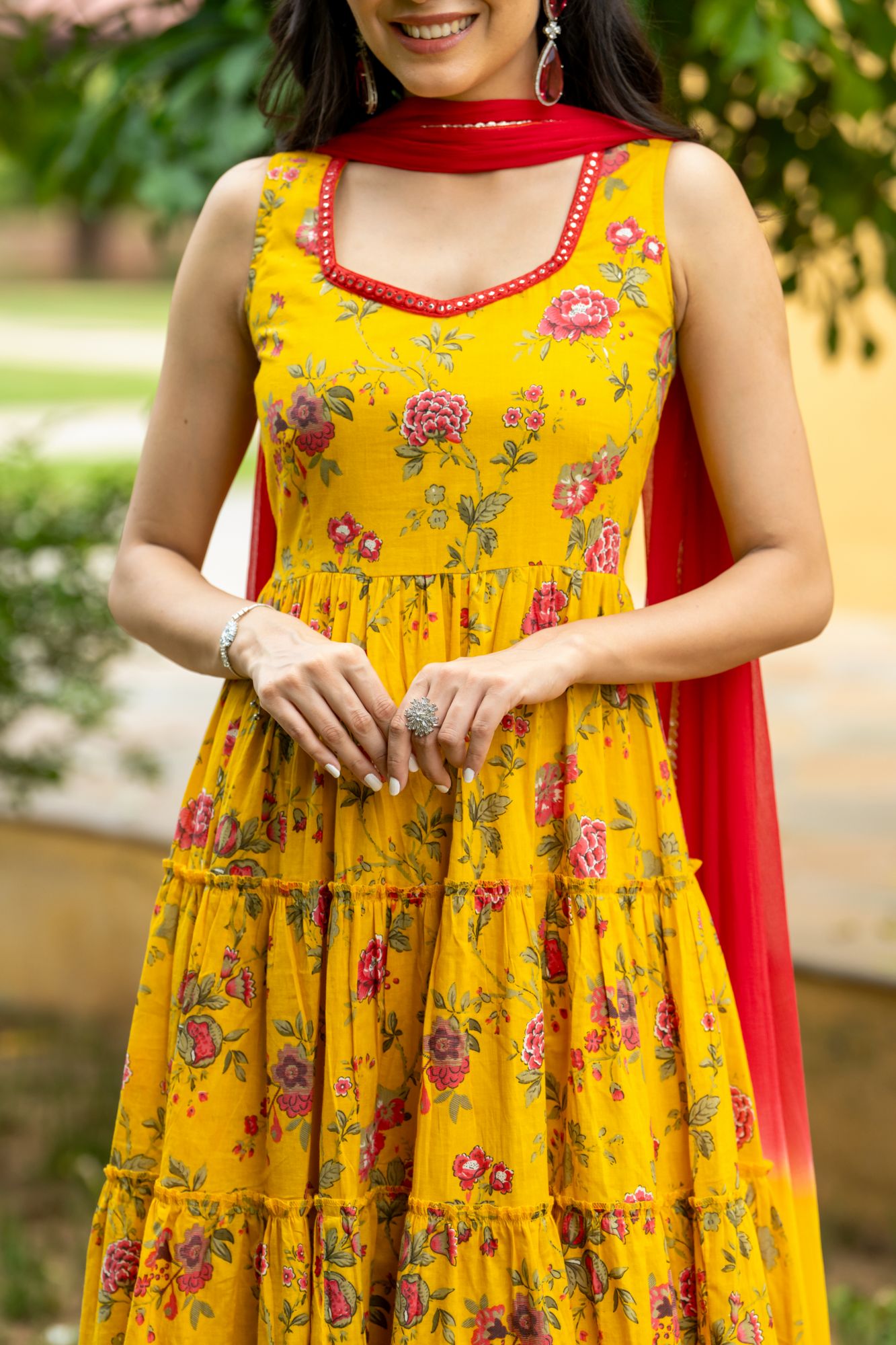 MUSTARD MIRROR BLOSSOM ANARKALI SET