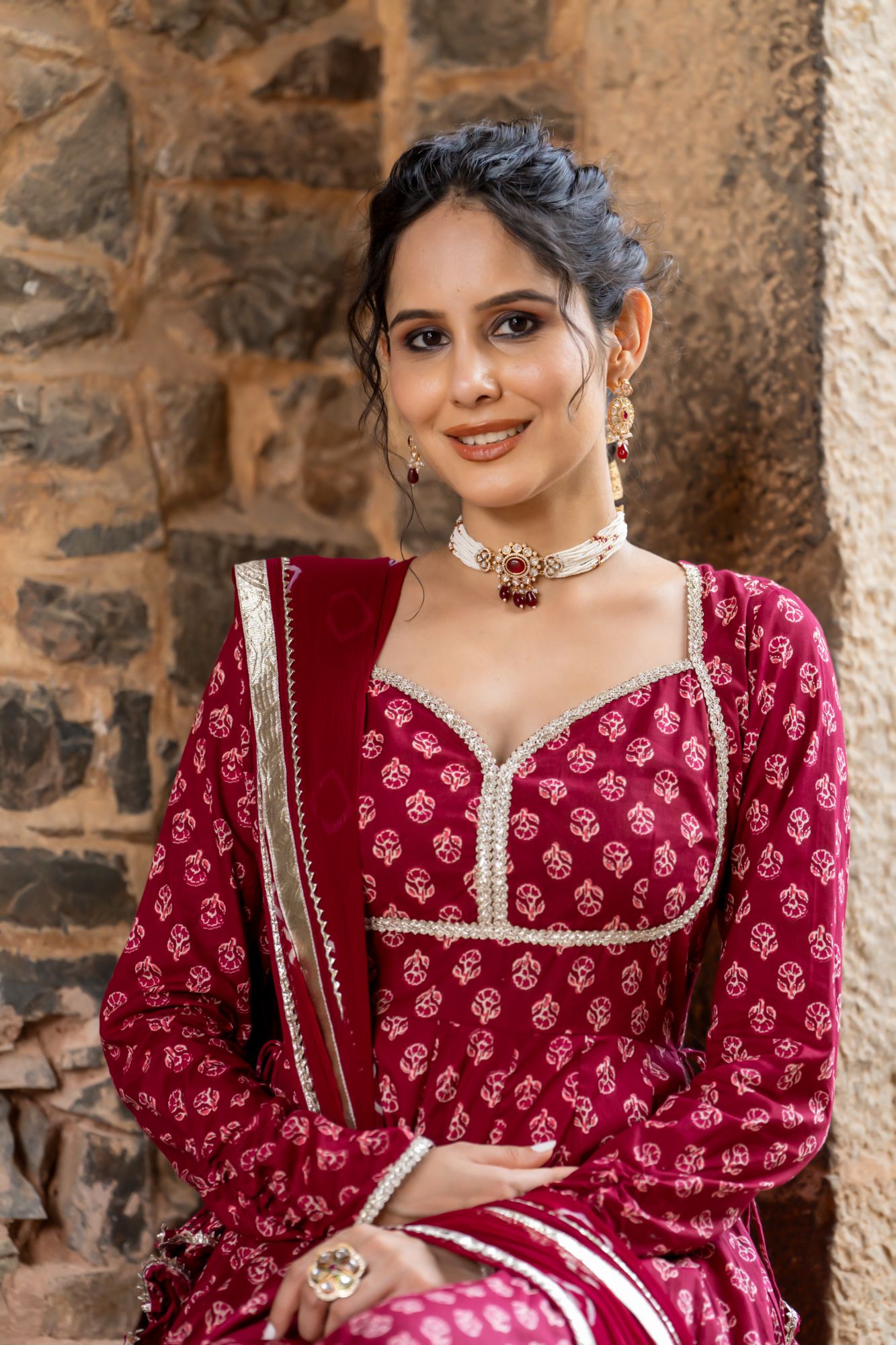 MAROON FLORAL SPLENDOR ANARKALI SET