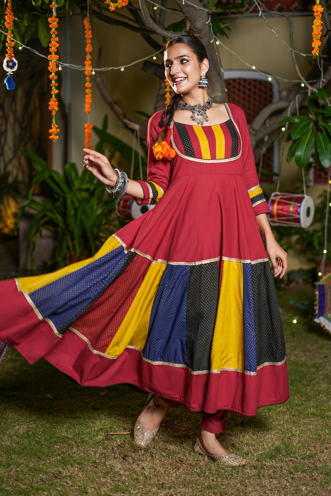 KANIRA MAROON PATCH ANARKALI SUIT