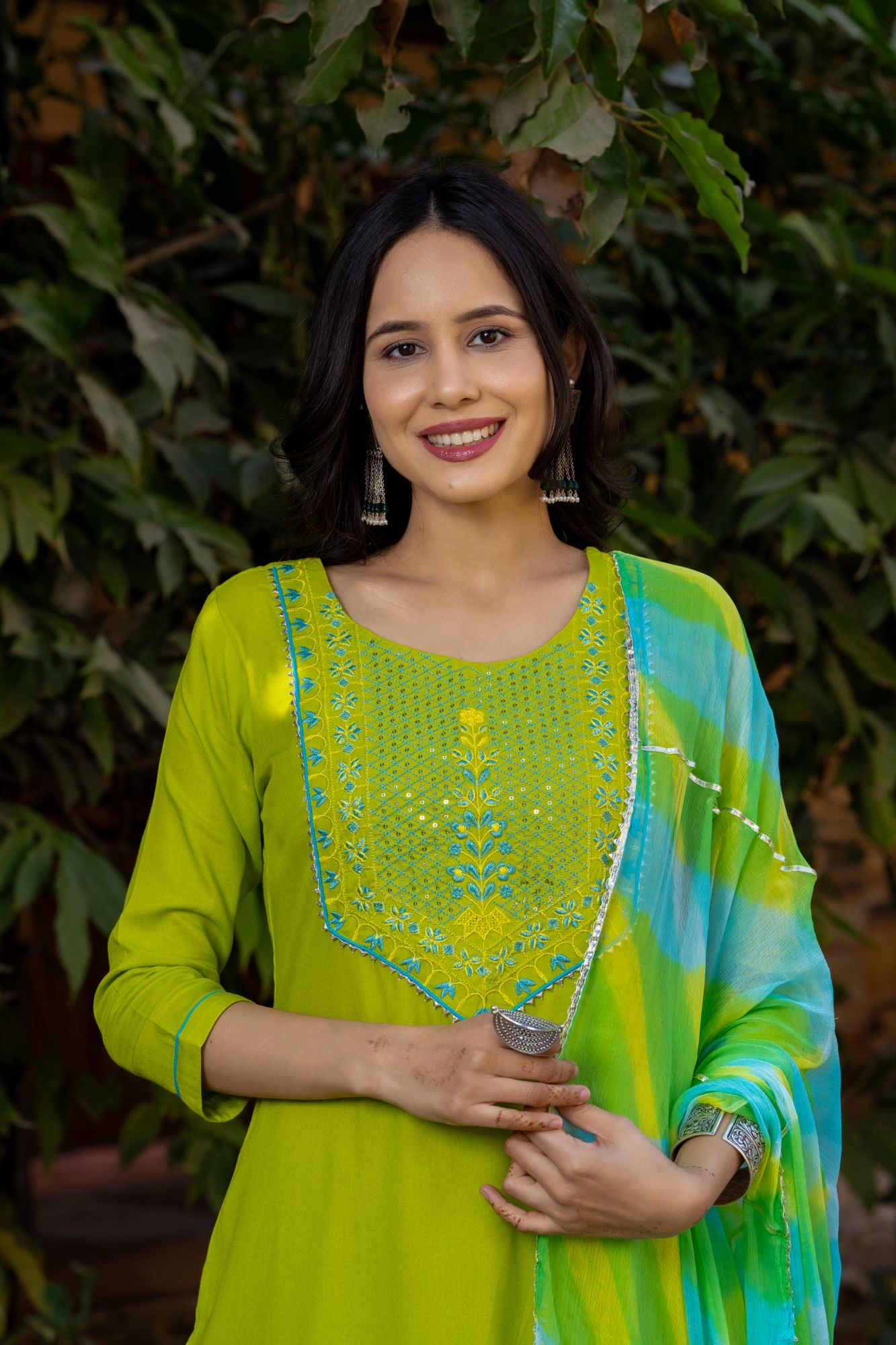LIME EMBROIDERY CHARM KURTA SET