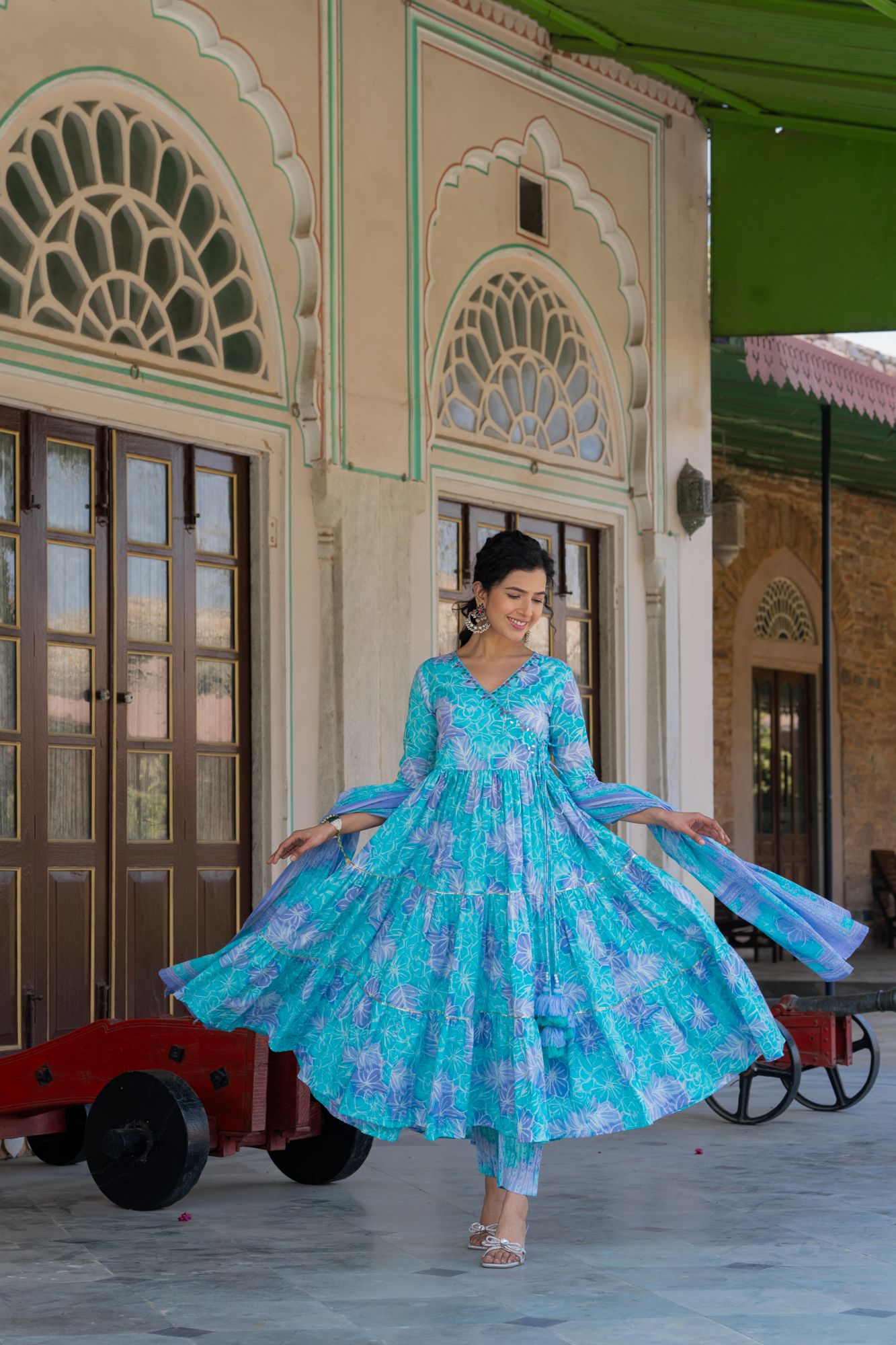 SKY-BOUND TIERED GOTA SUIT SET