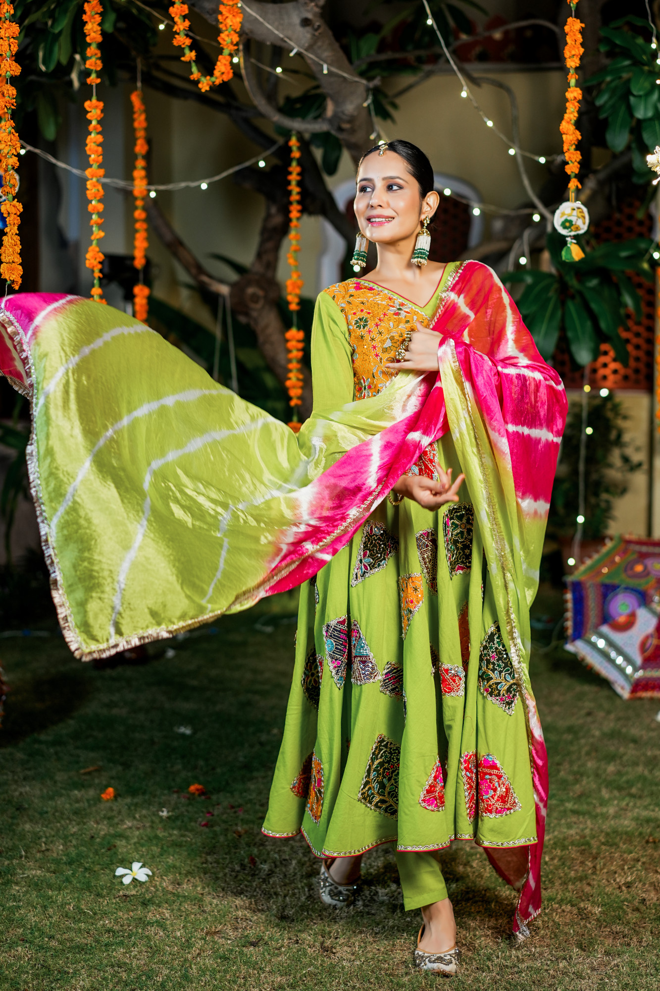 IRAAYA BRIGHT LIME PATCH ANARKALI SET