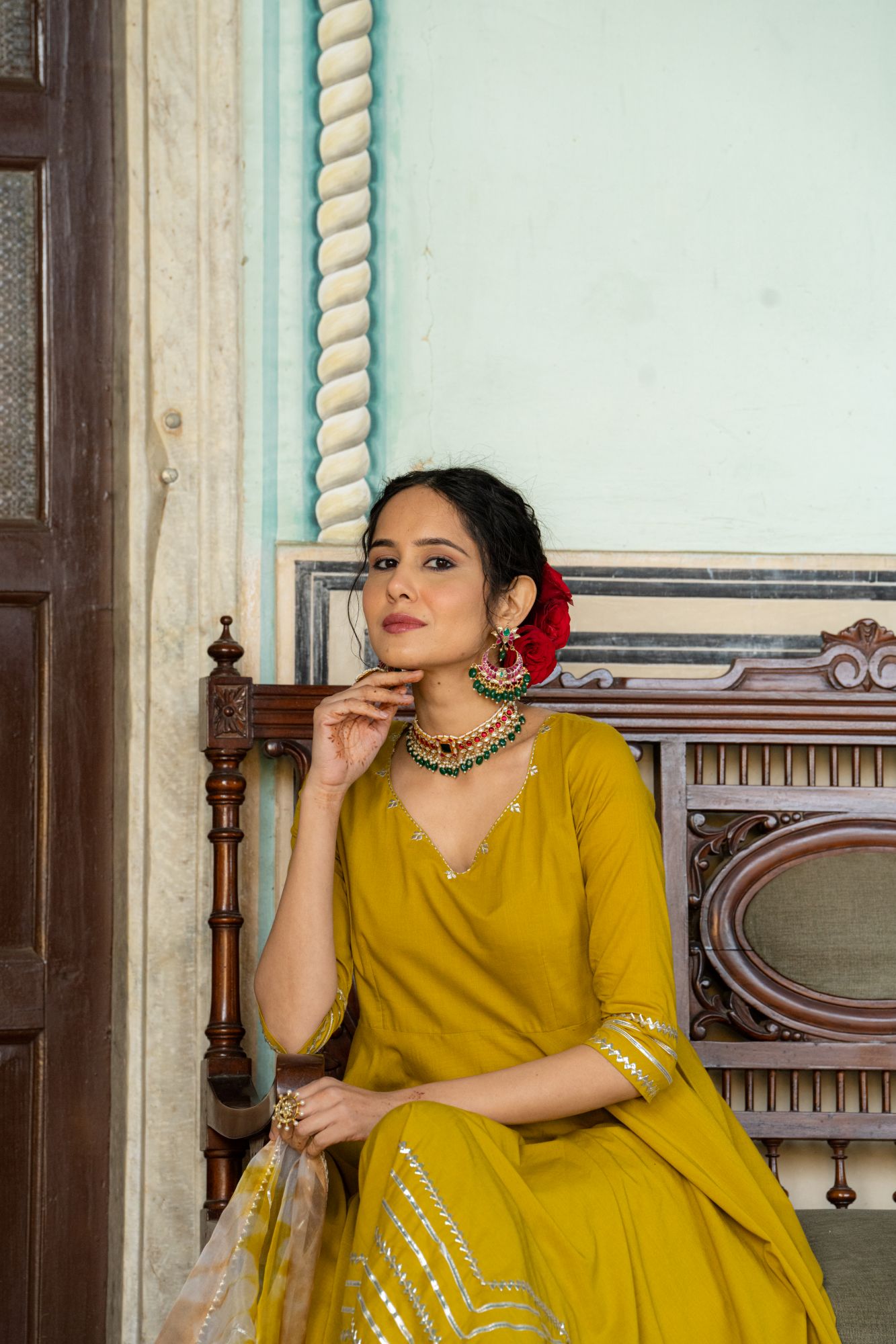 ROYAL MUSTARD LACE ANARKALI SET