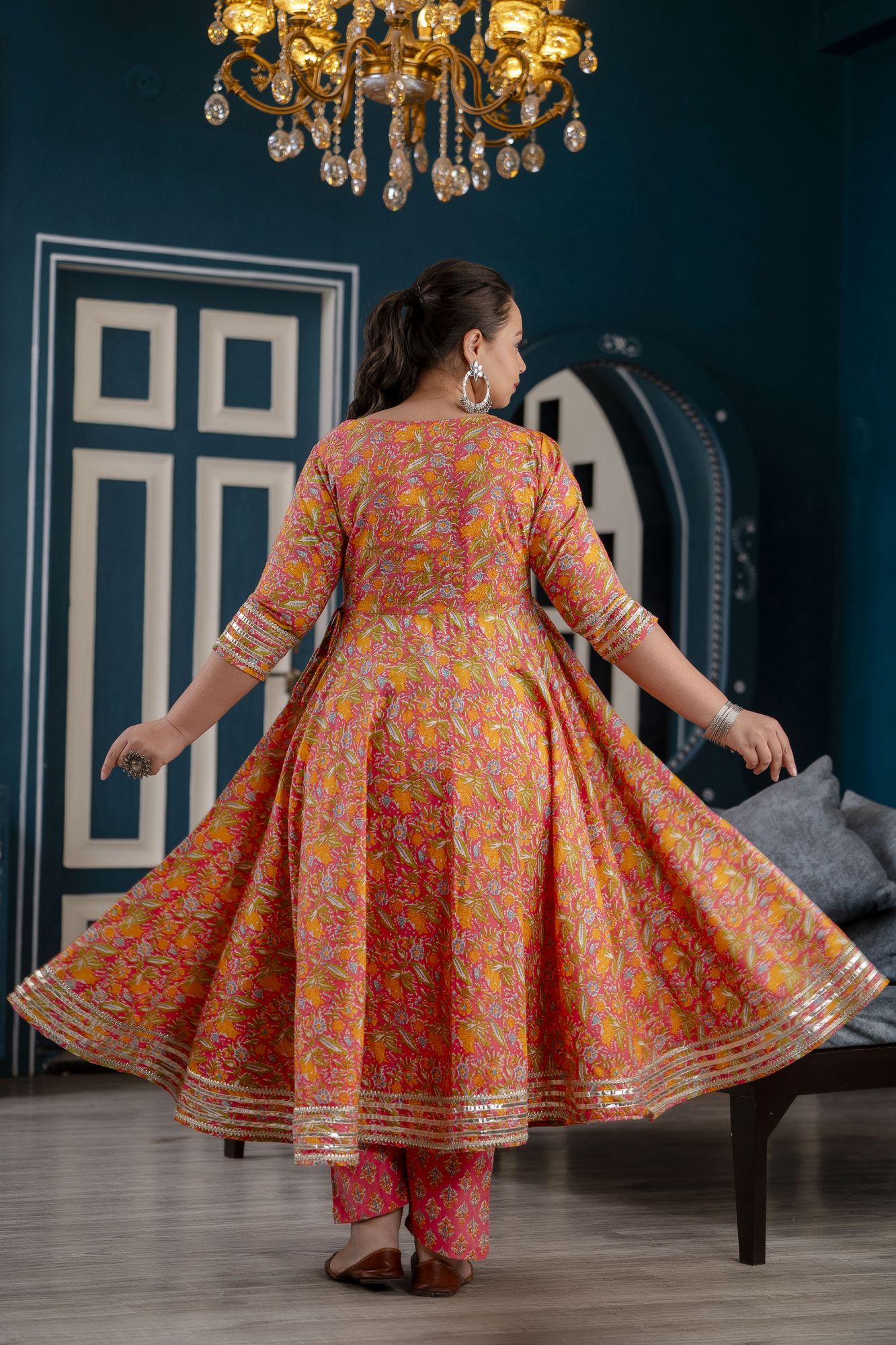 PINK FLORAL HANDWORKED SUIT SET