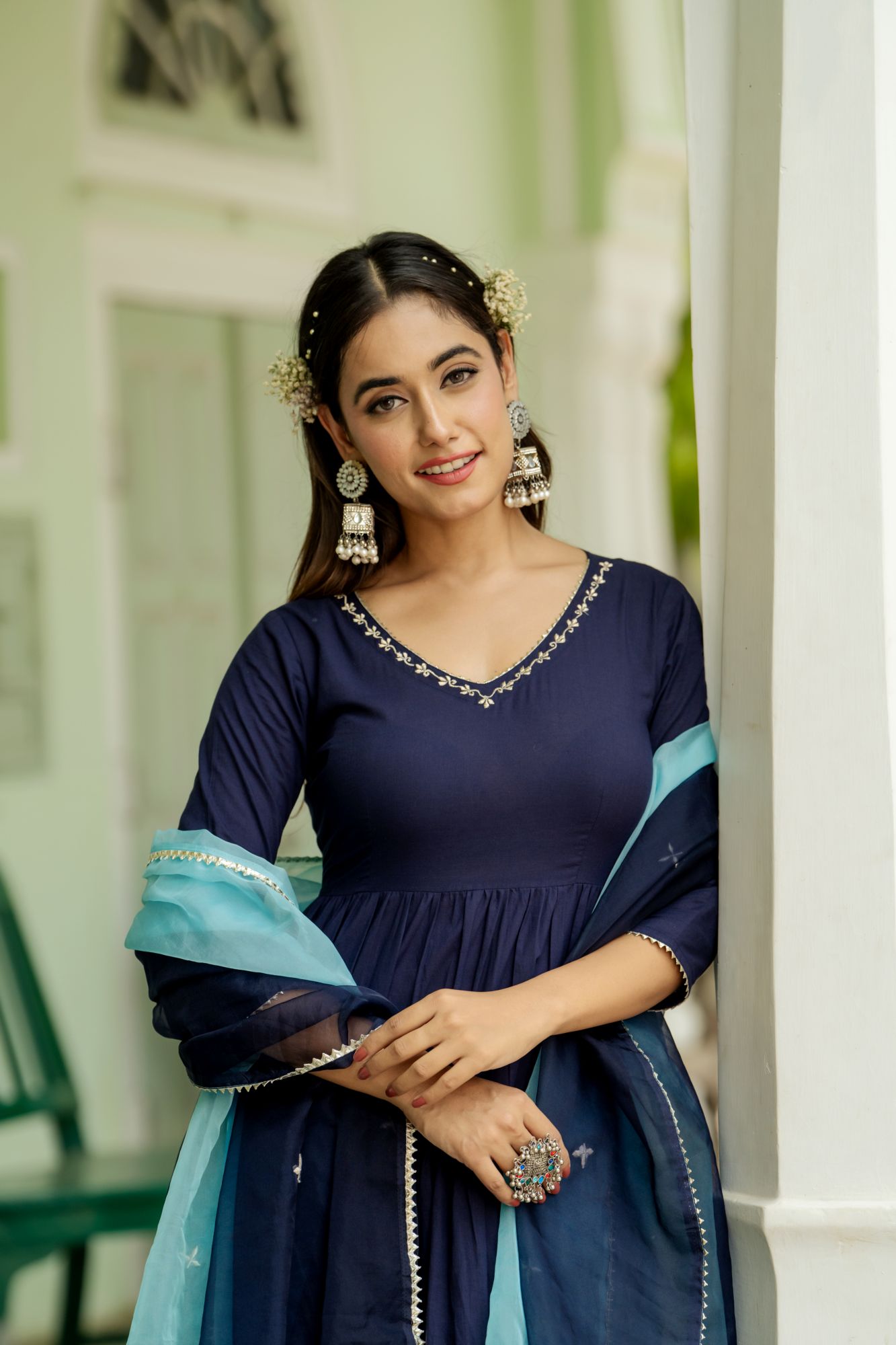 OPULENT NAVY GOTA ANARKALI SET