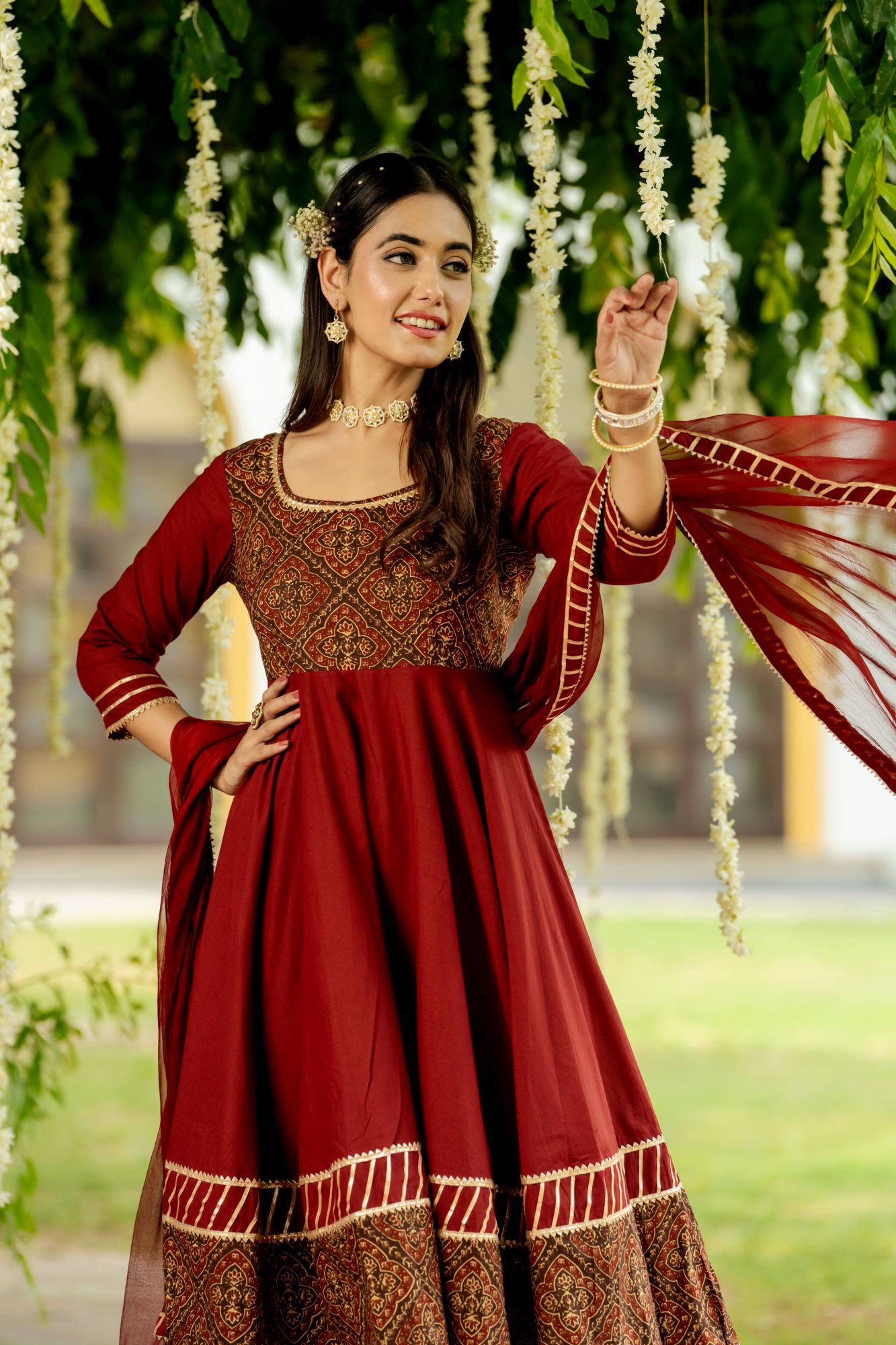 MAJESTIC MAROON HANDBLOCK SUIT SET