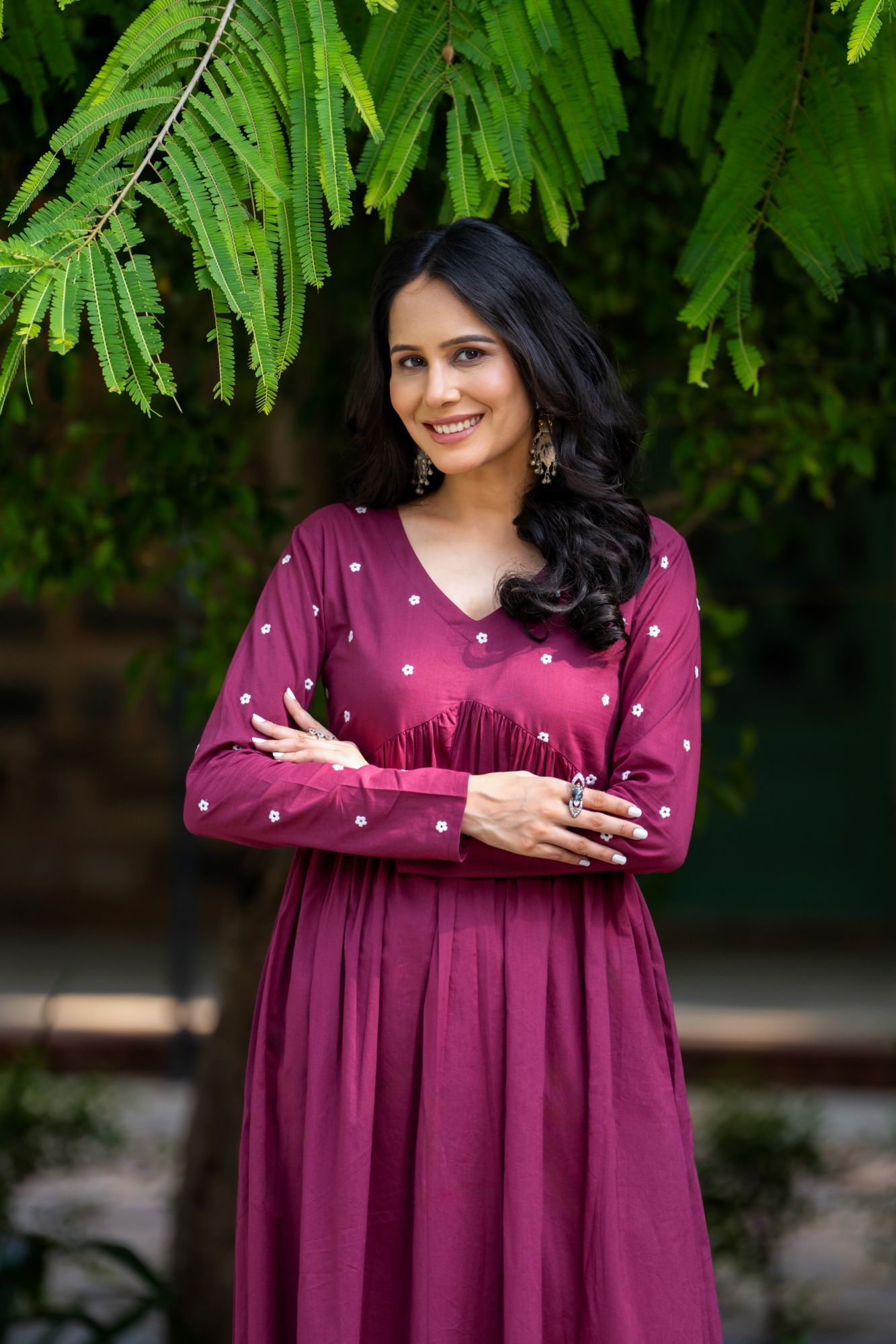 WINE EMBROIDERY KURTA SET