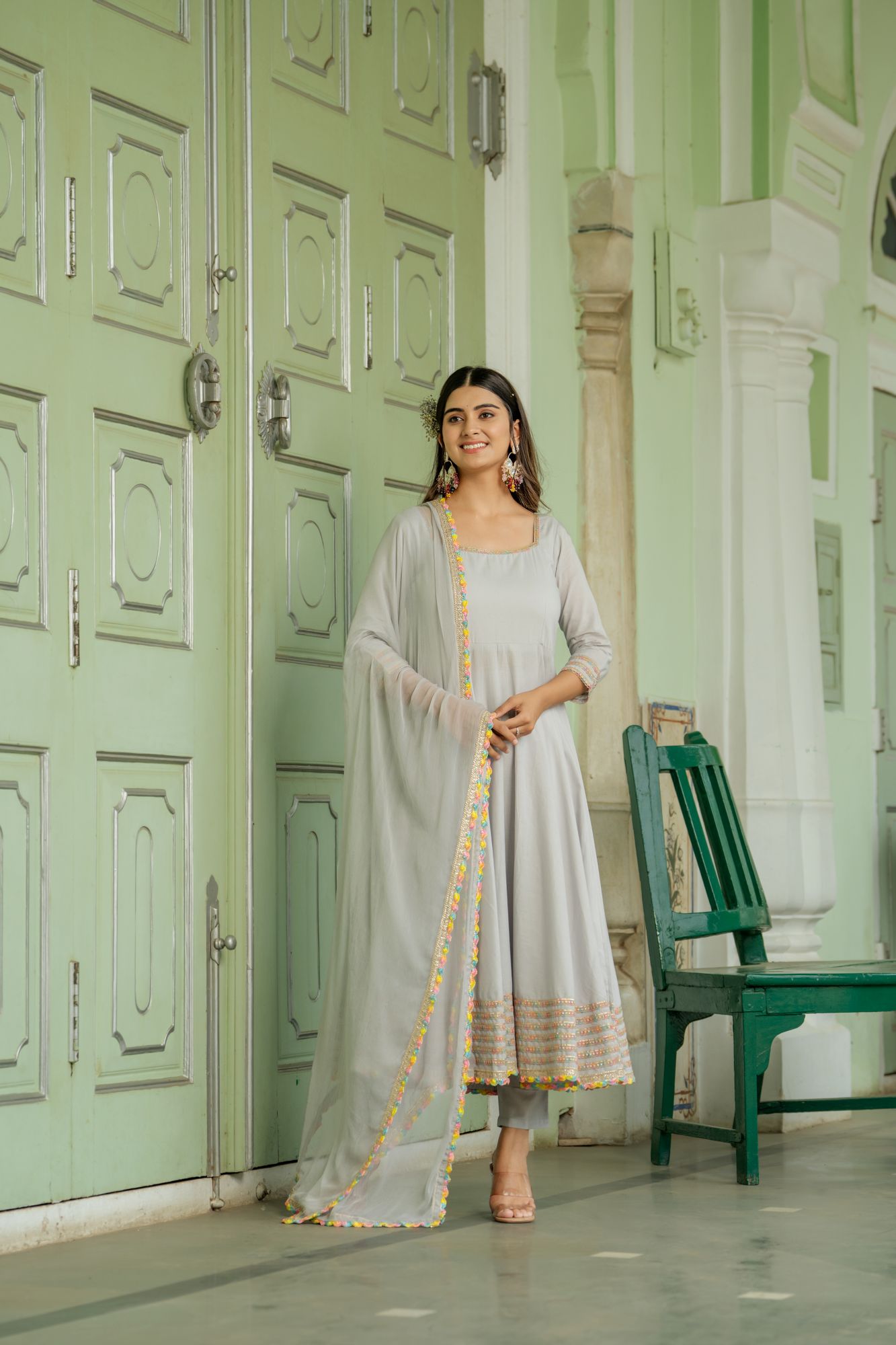 CELESTIAL GREY ANARKALI SET