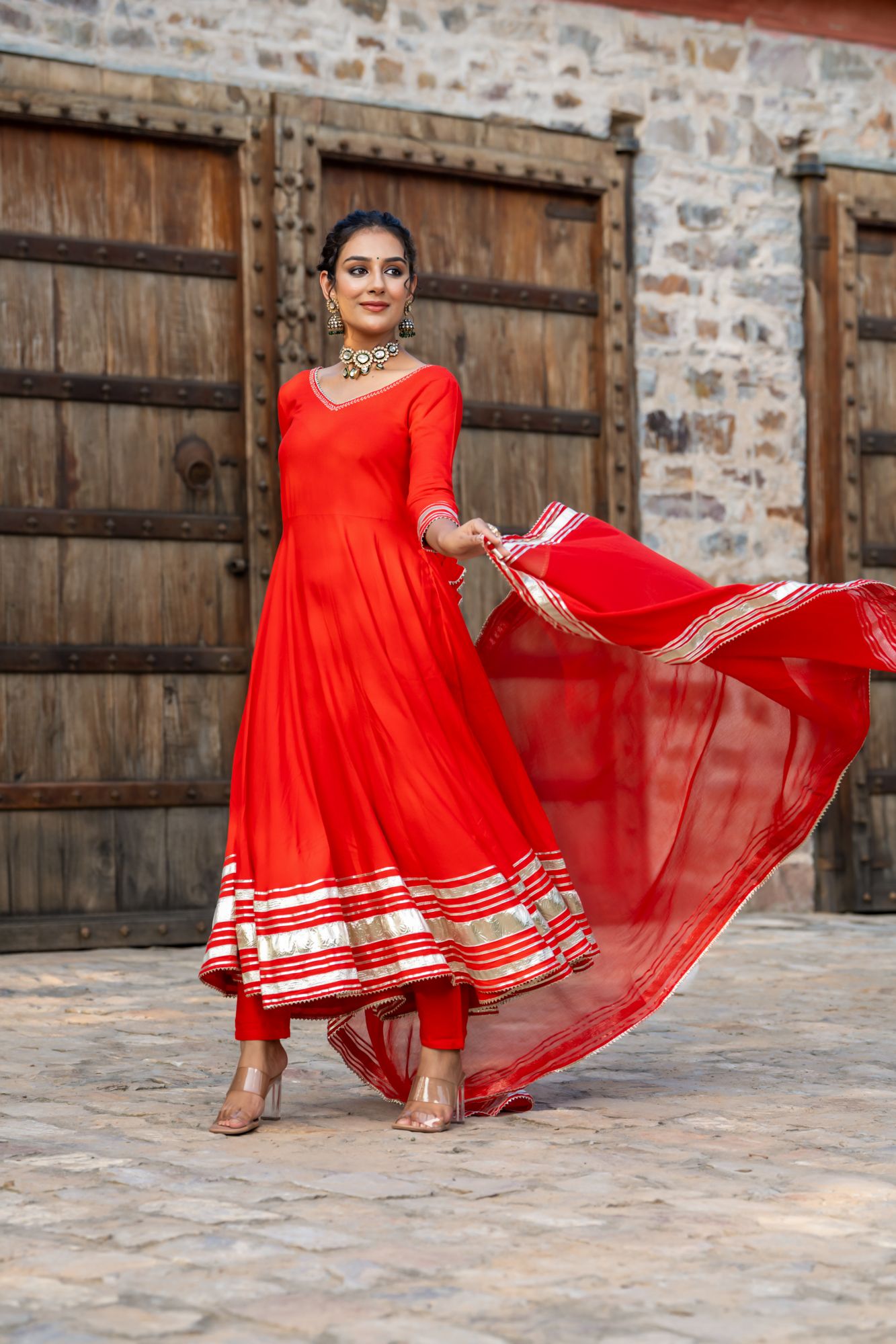 SCARLET GOTA ANARKALI SET
