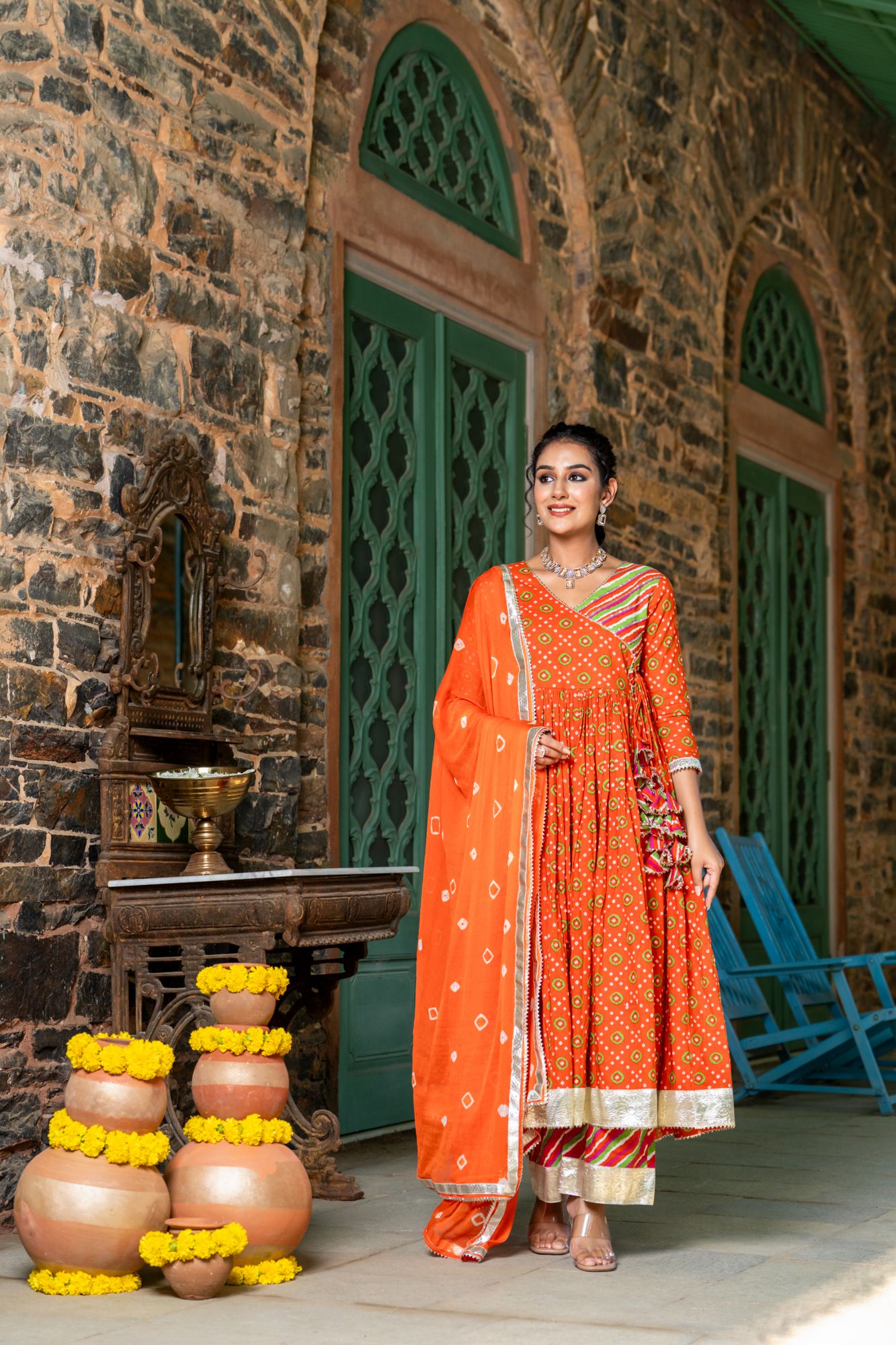 ORANGE RADIANCE BANDHANI ANARKALI SET