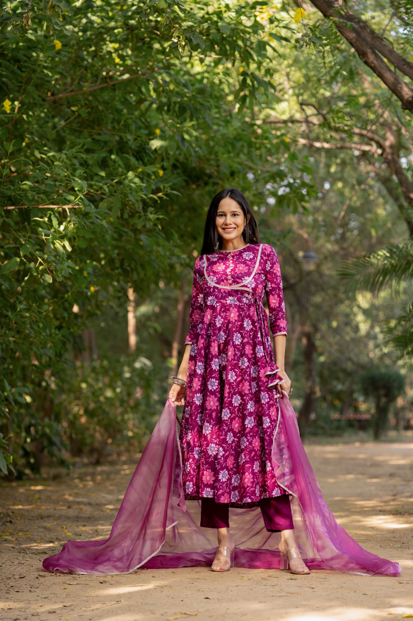 WINE-HUED FLORAL ANARKALI SUIT SET