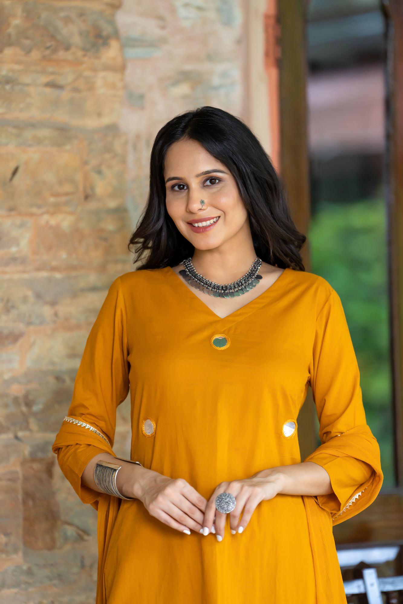 MUSTARD ARTISAN MIRROR KURTA SET