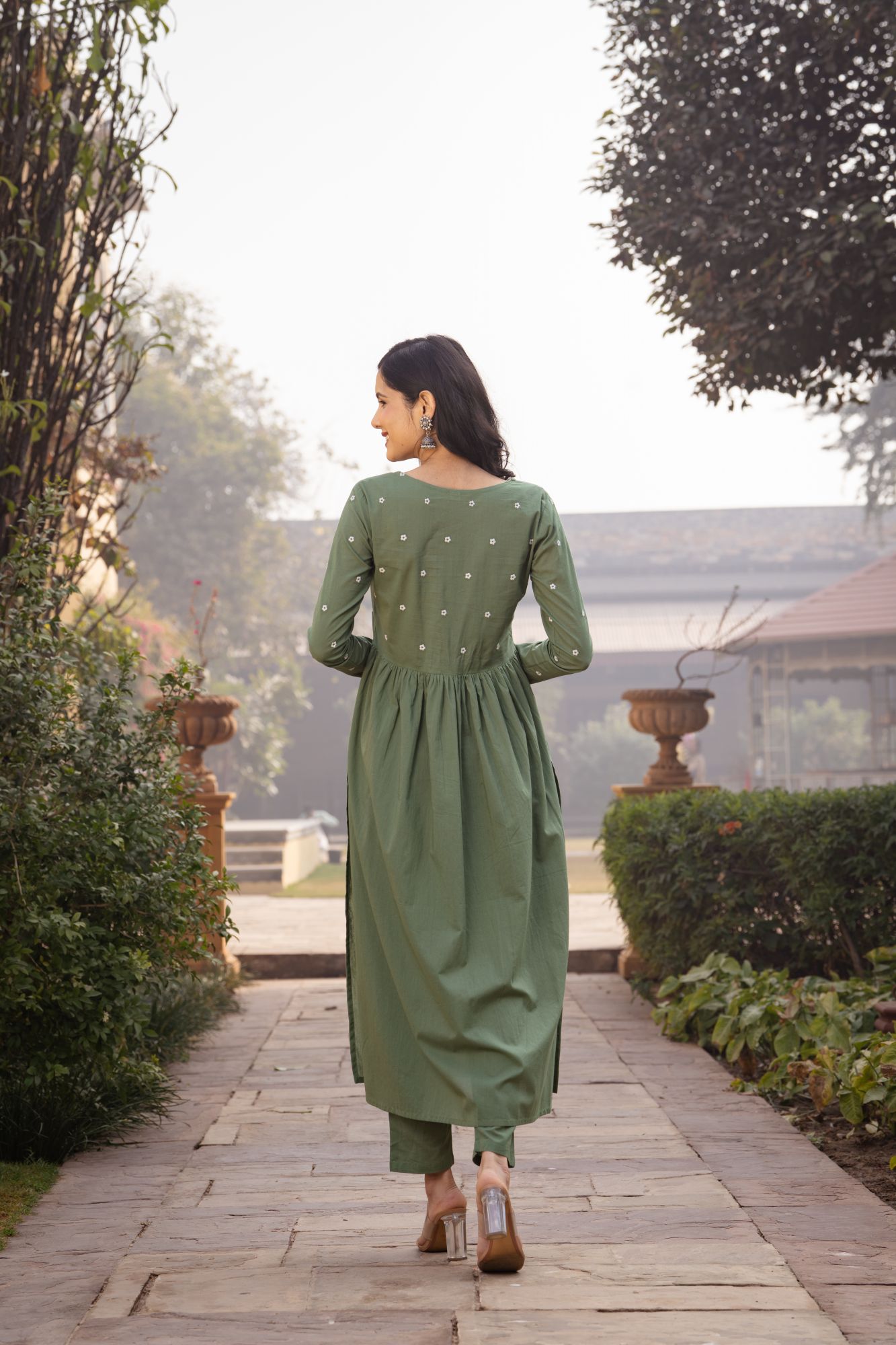 OLIVE EMBROIDERY KURTA SET