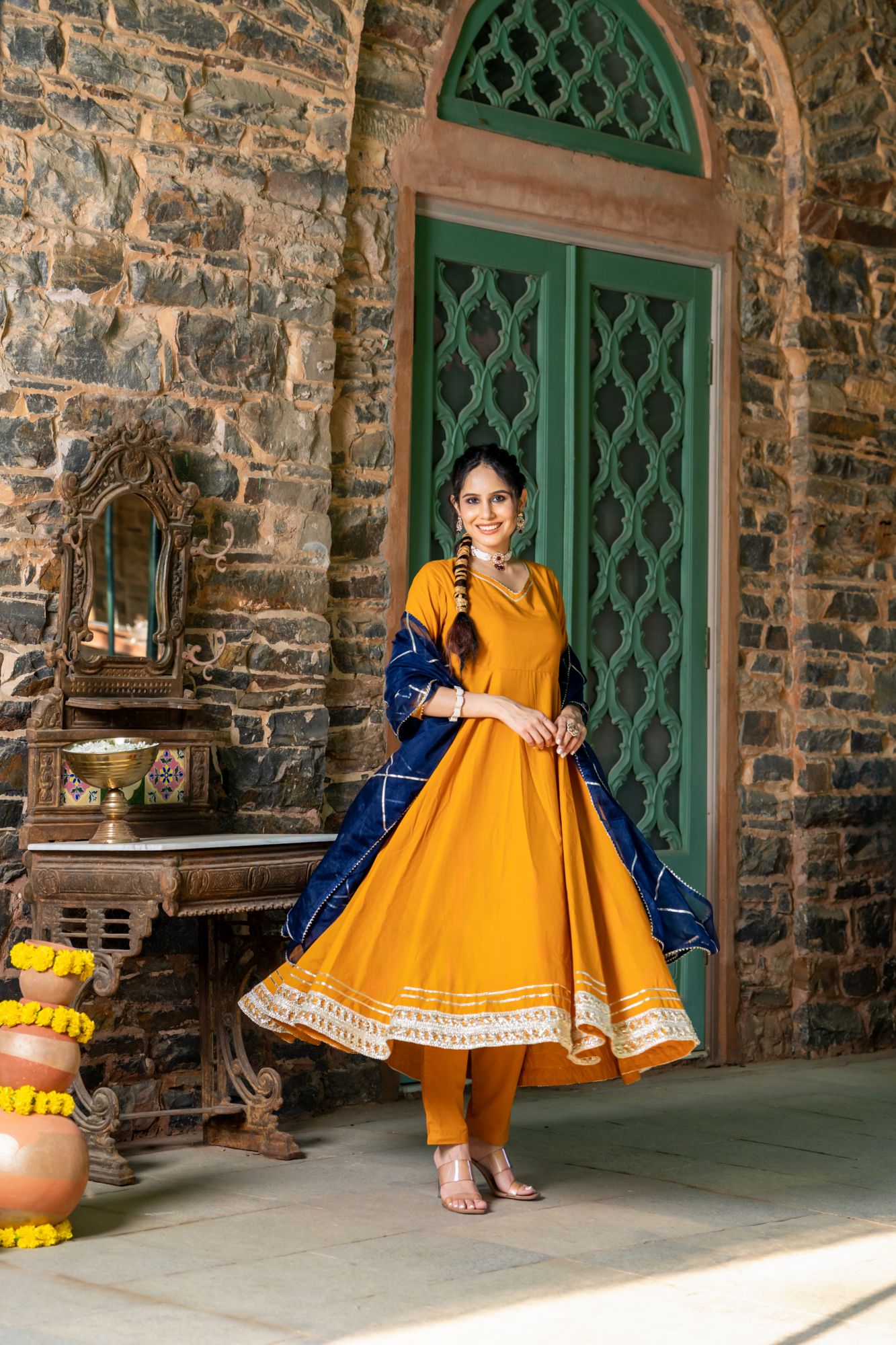 MUSTARD REGAL GOTA ANARKALI SET