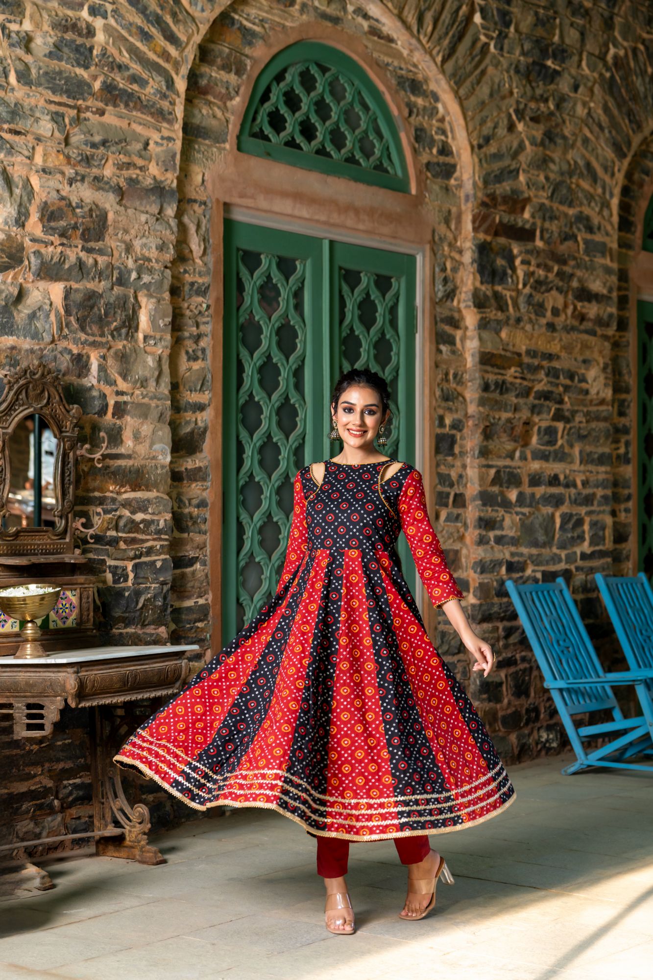 BLACK BANDHANI RADIANCE ANARKALI SET