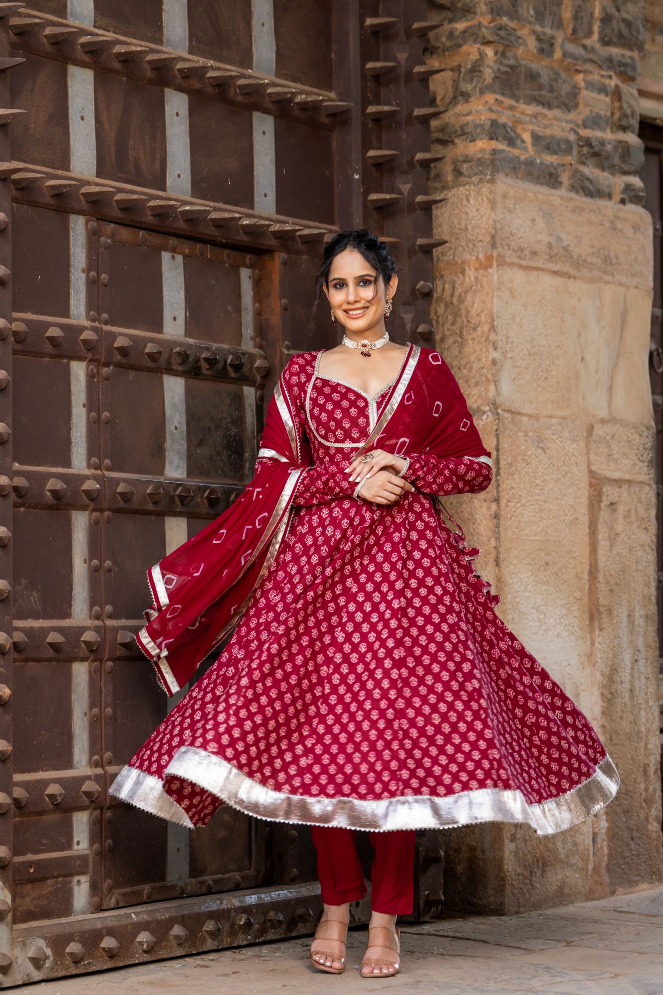 MAROON FLORAL SPLENDOR ANARKALI SET