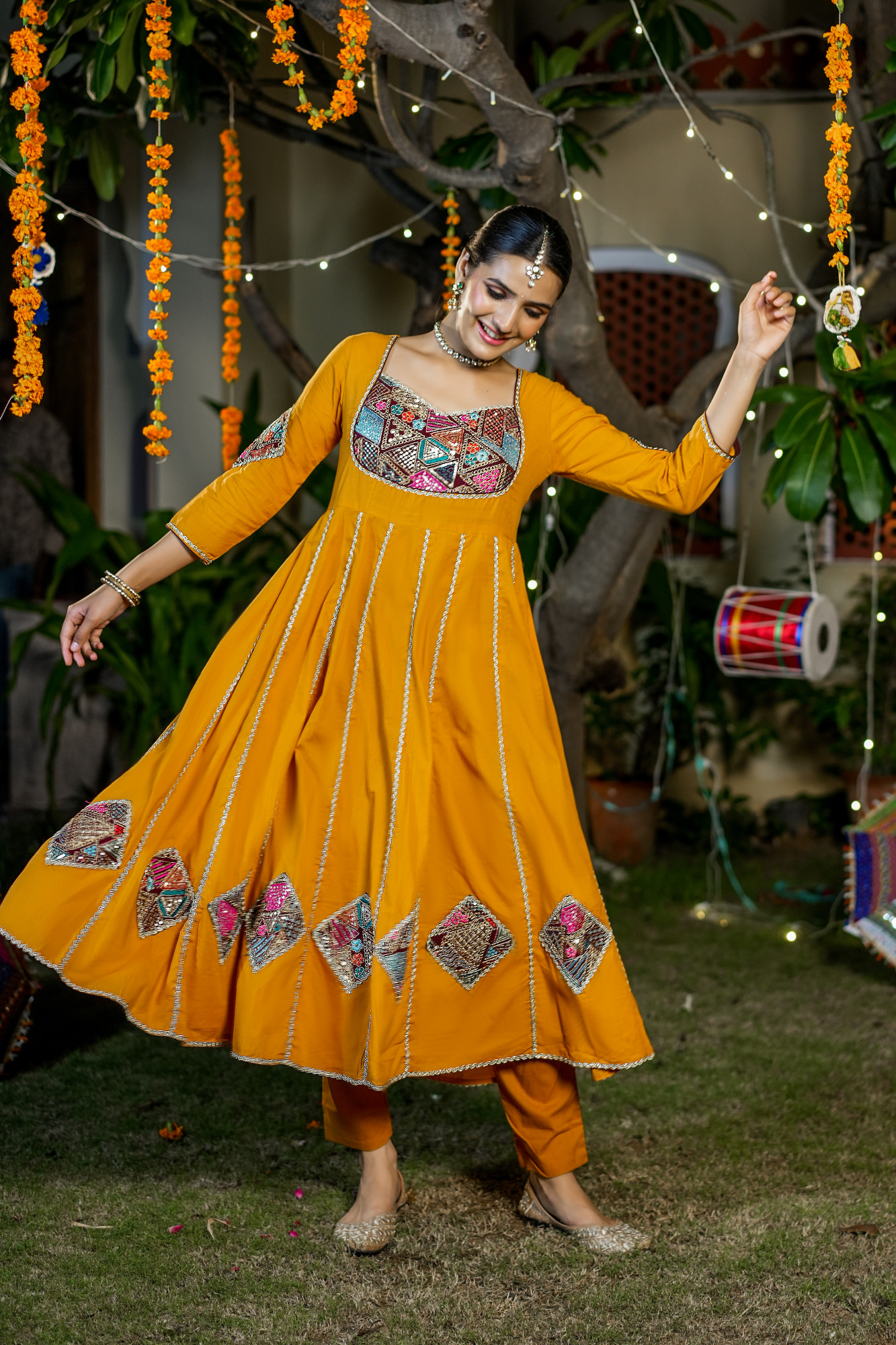 ANIRA MUSTARD PATCH ANARKALI SET