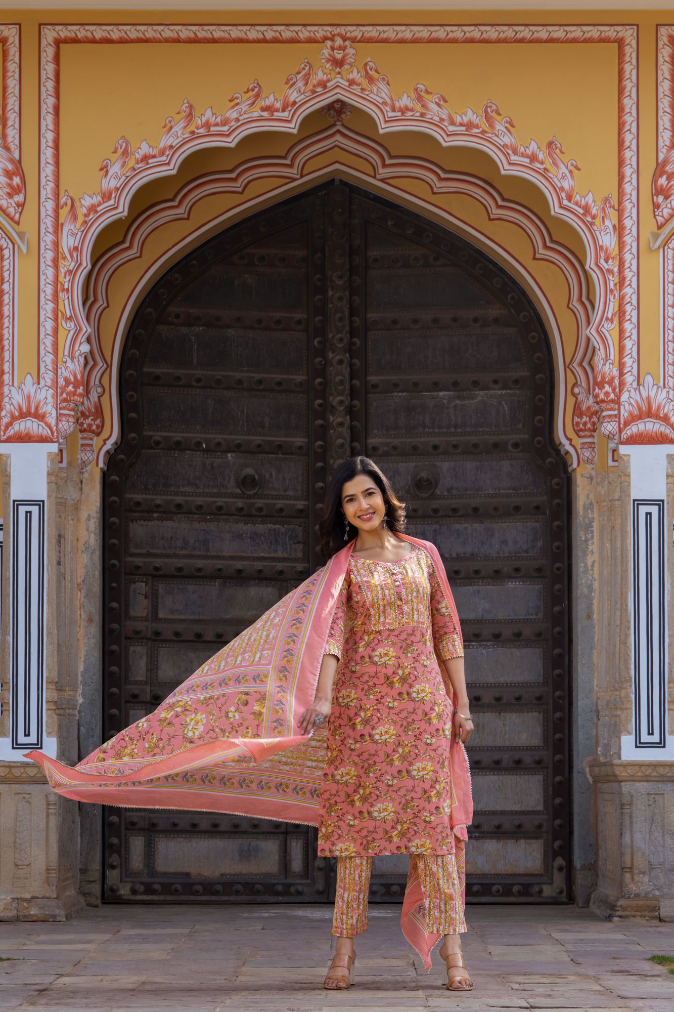 PEACH BLOSSOM COTTON KURTA SET