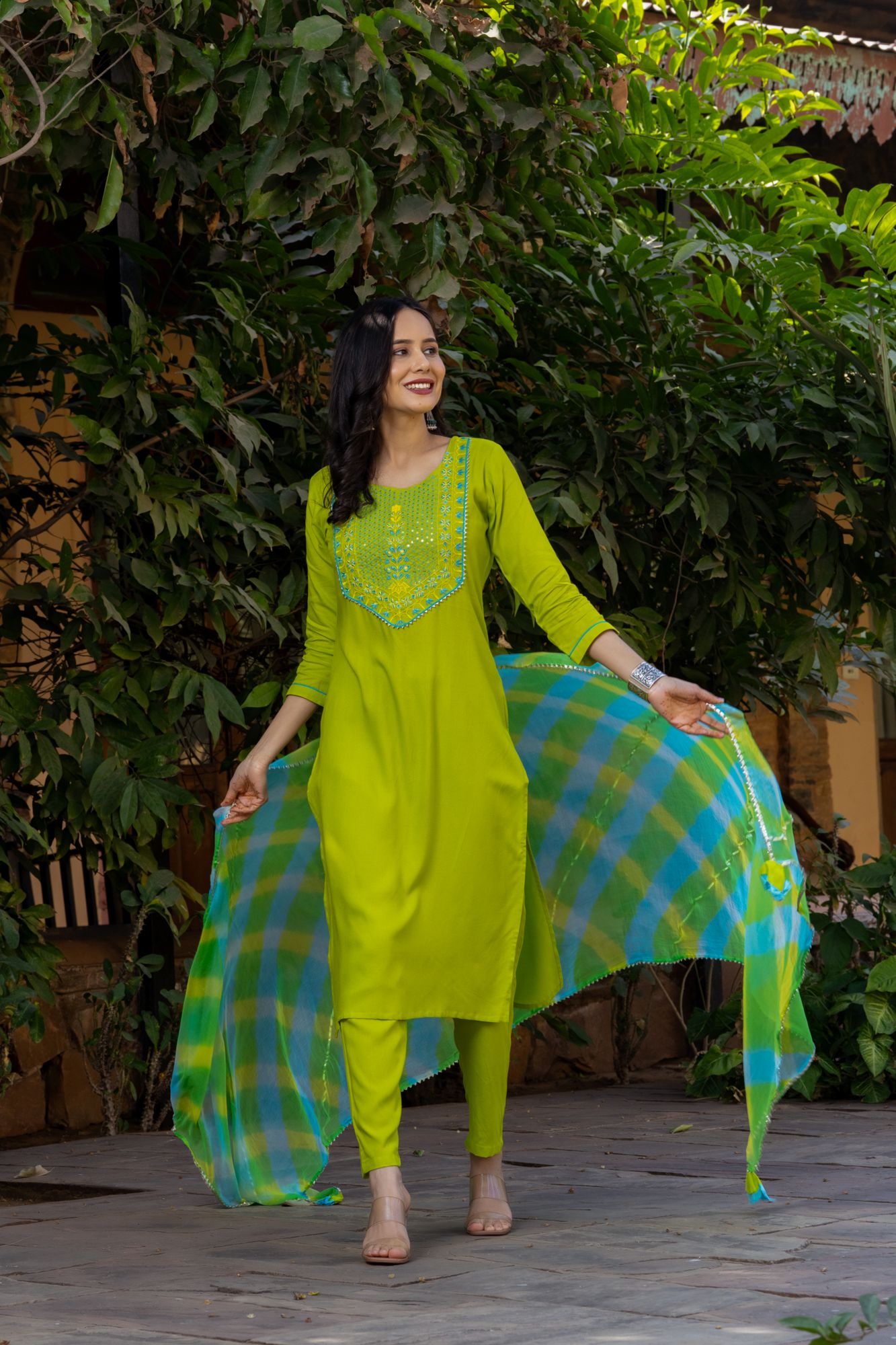 LIME EMBROIDERY CHARM KURTA SET