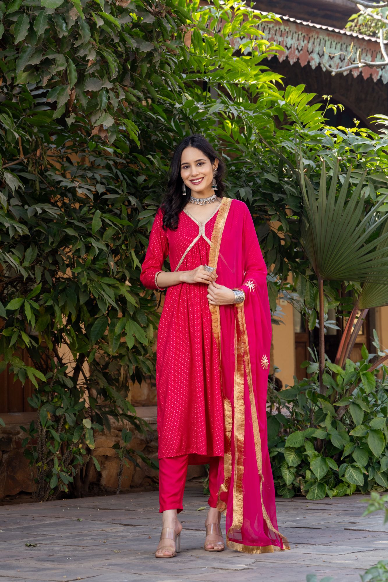 PINK POLKA DOT KURTA SET