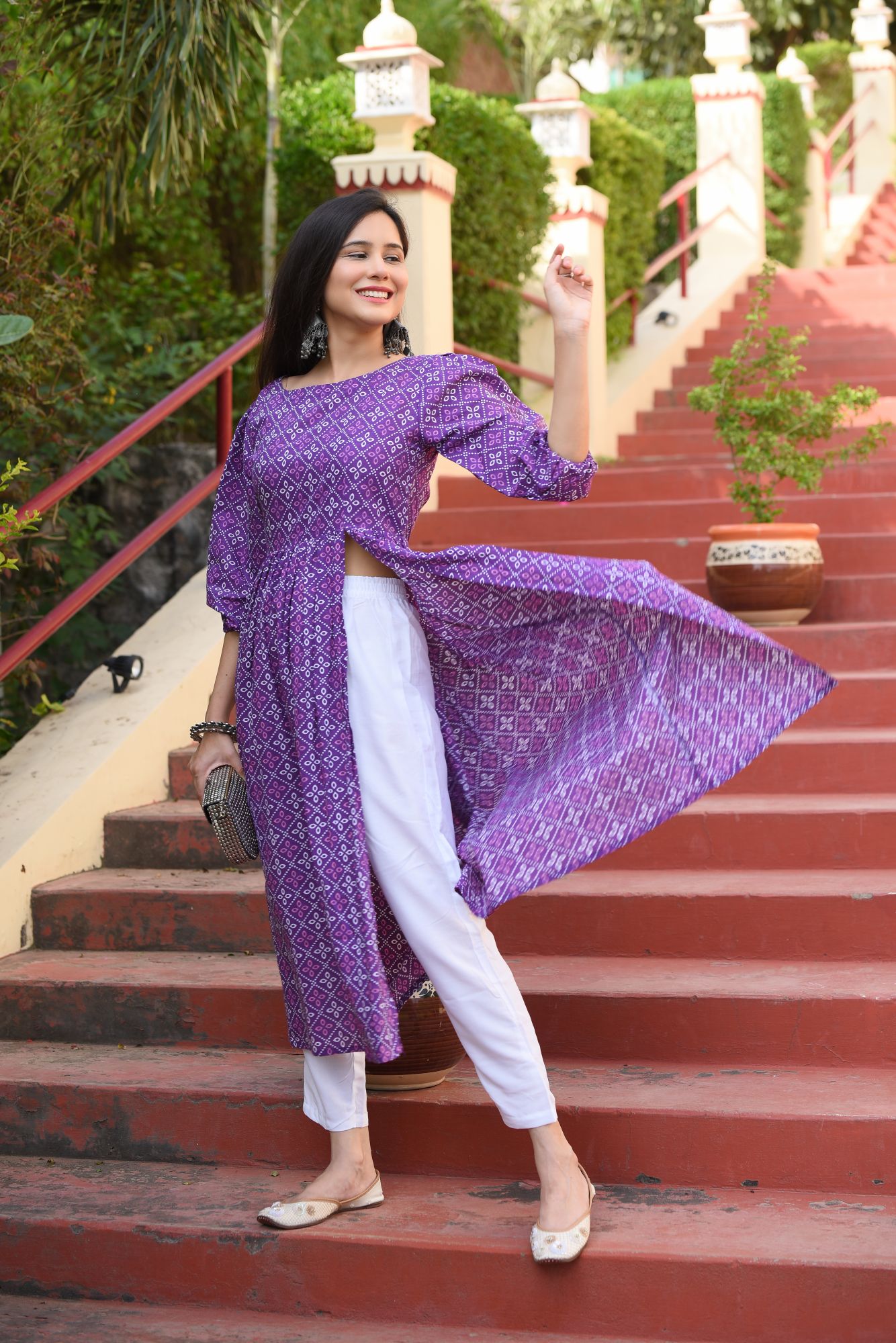 PURPLE BANDHANI COTTON DRESS