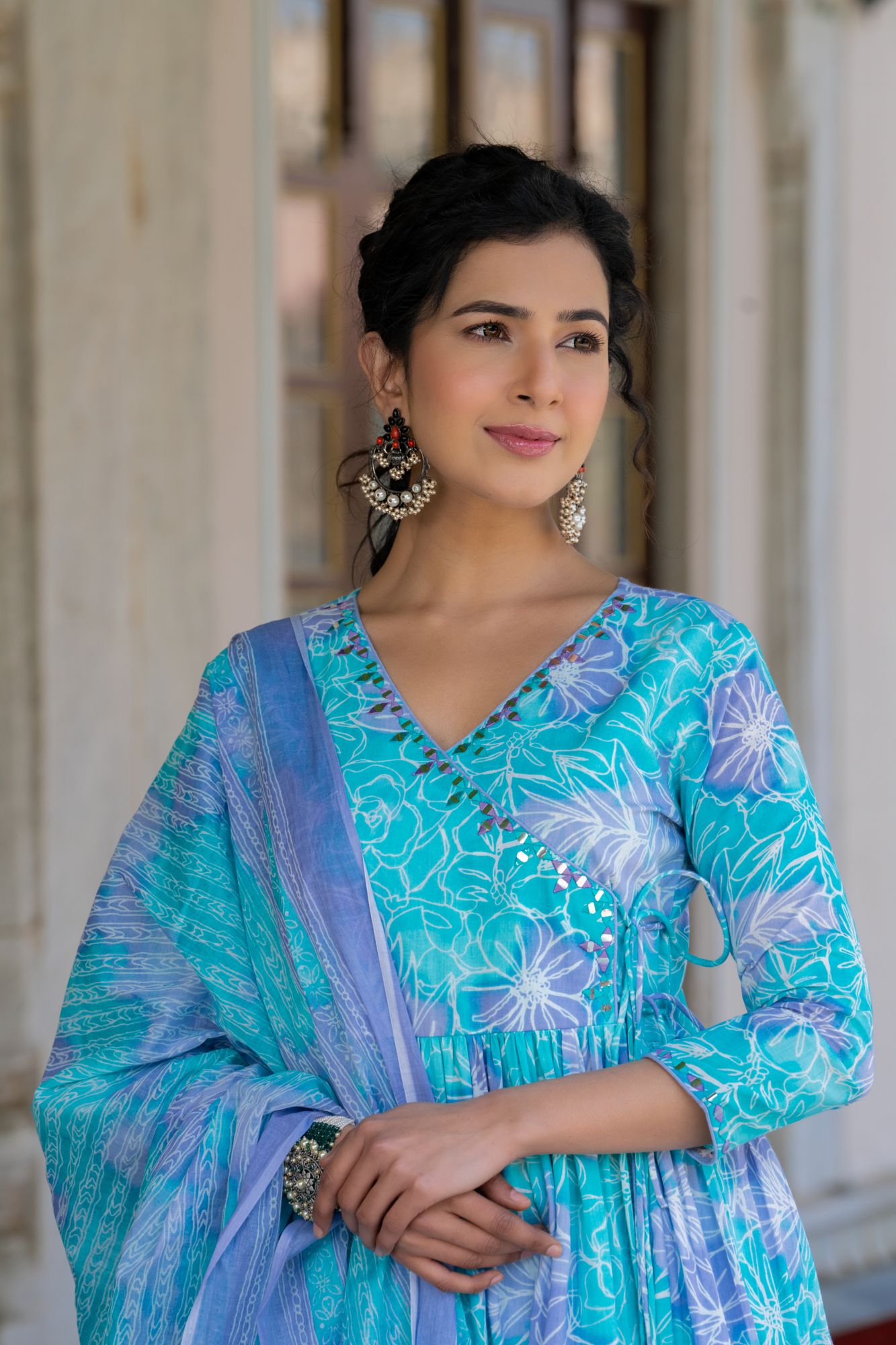 SKY-BOUND TIERED GOTA SUIT SET