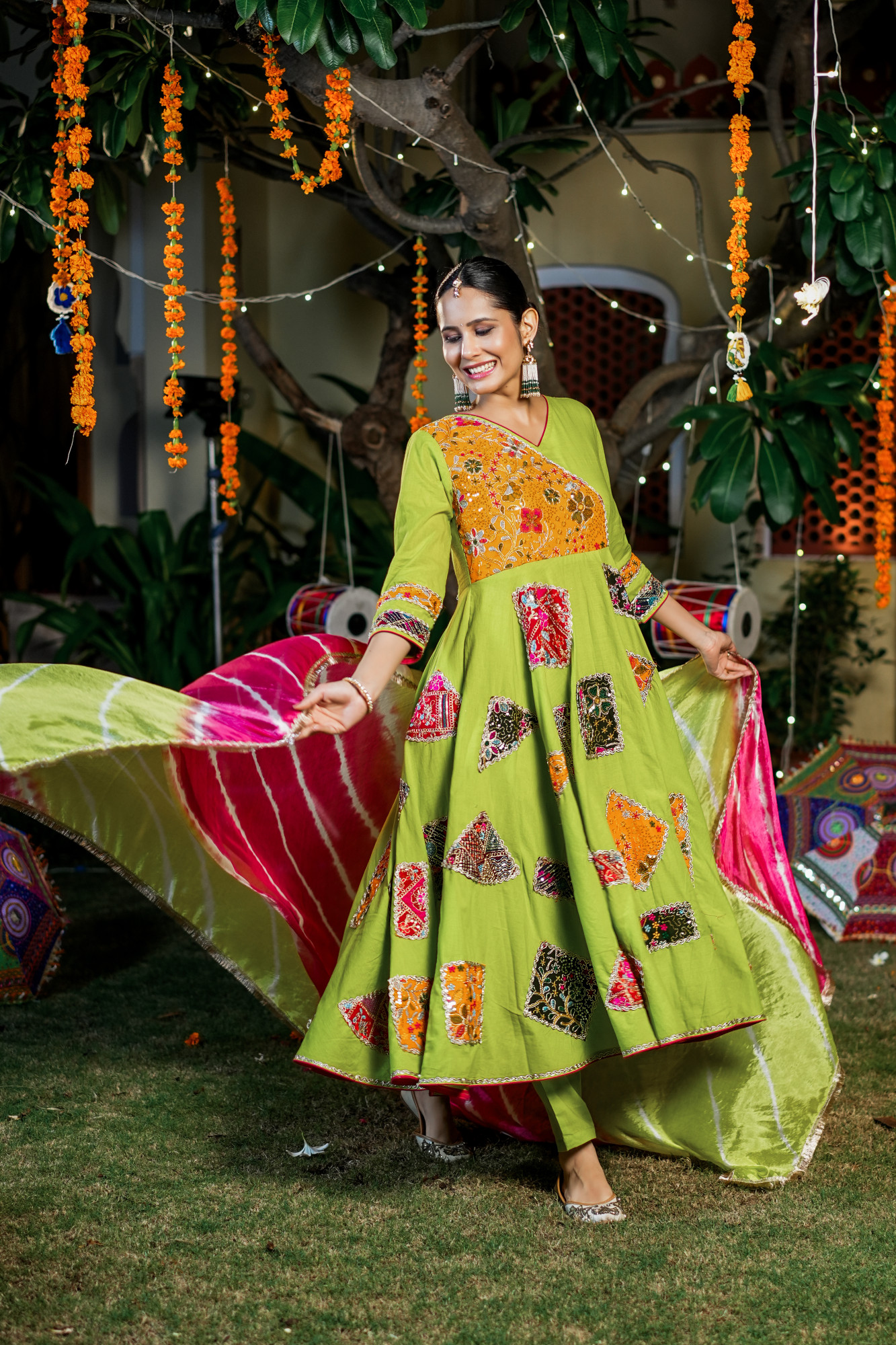 IRAAYA BRIGHT LIME PATCH ANARKALI SET