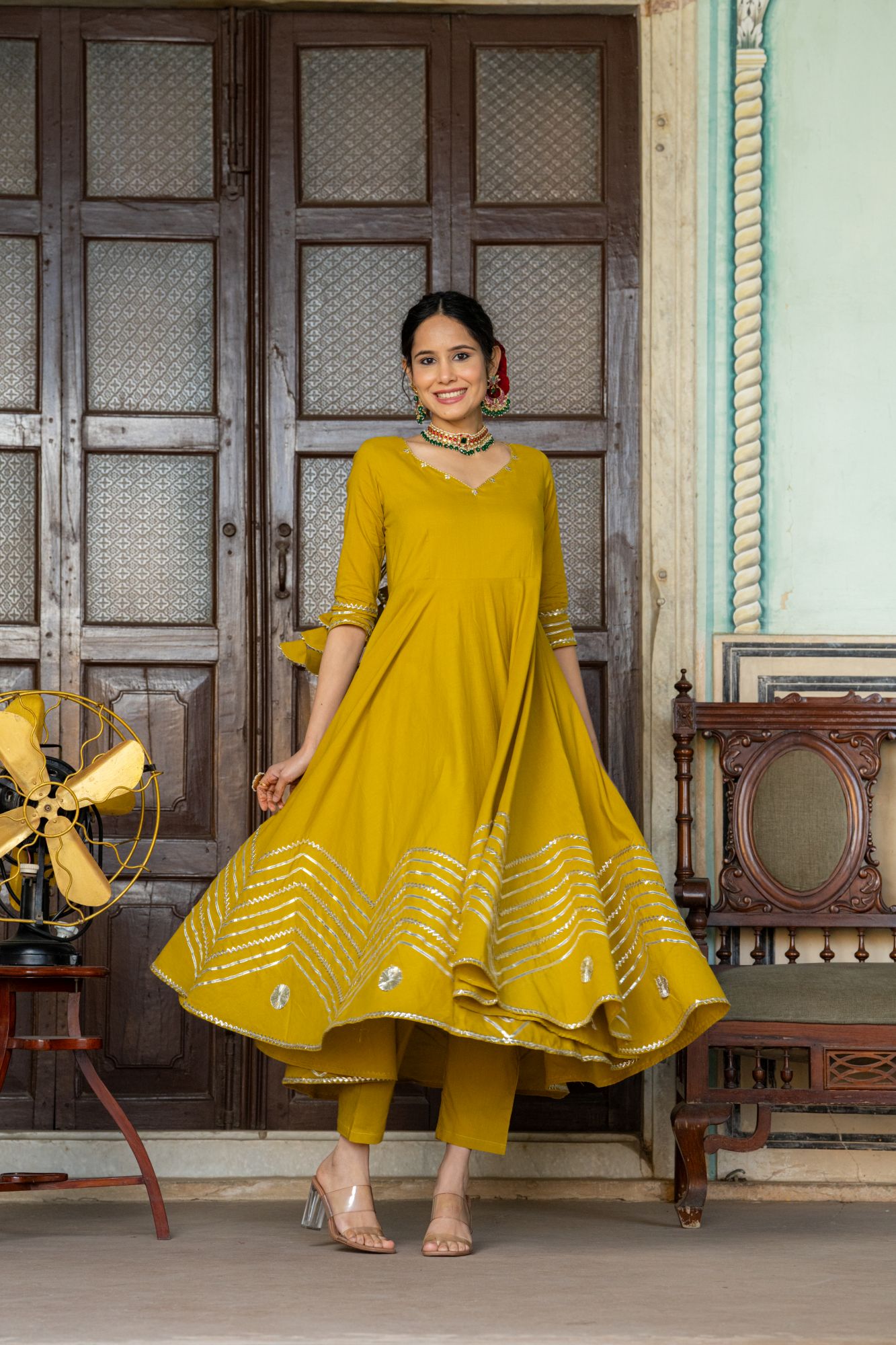 ROYAL MUSTARD LACE ANARKALI SET