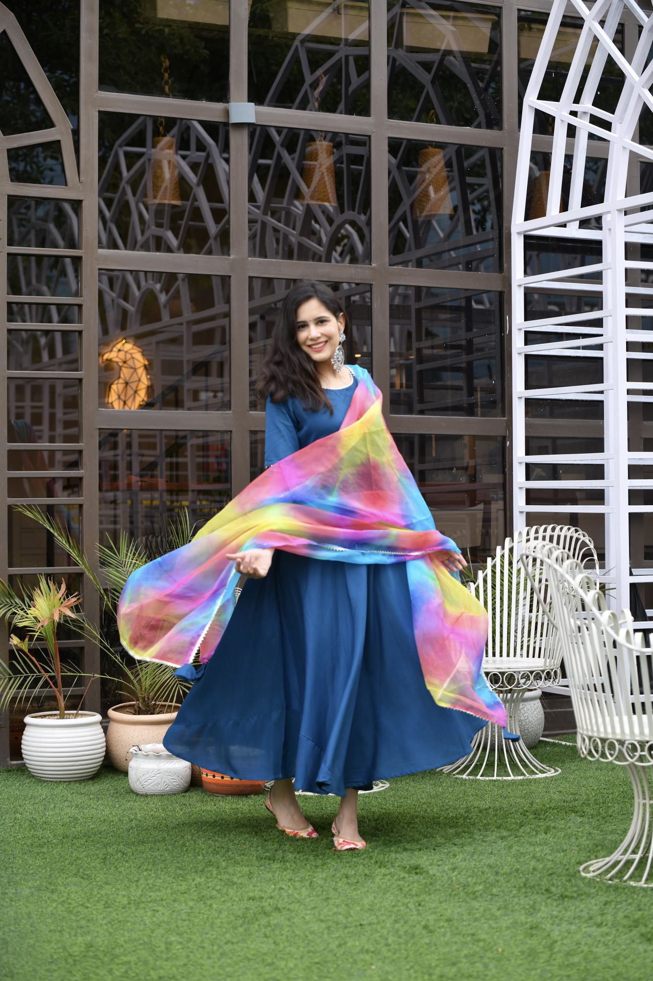 TEAL RAINBOW ORGANZA SUIT SET