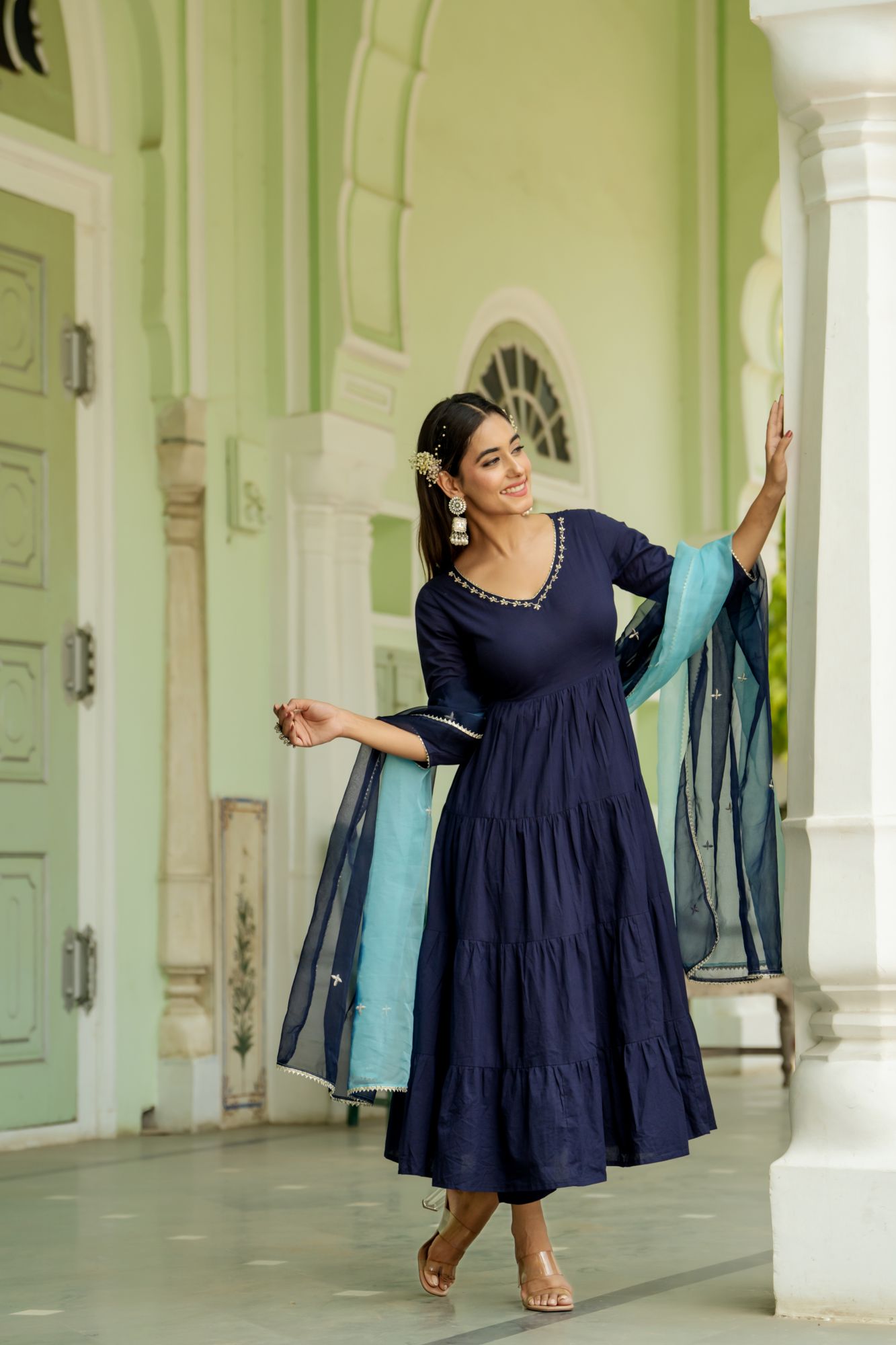 OPULENT NAVY GOTA ANARKALI SET